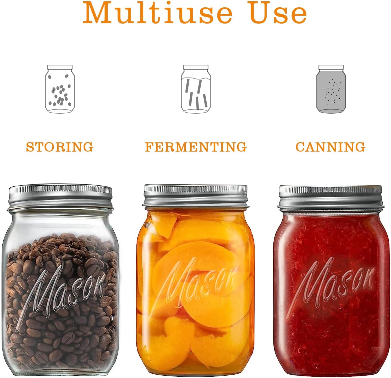 6-Piece 16-Ounce Mason Jars with Lid
