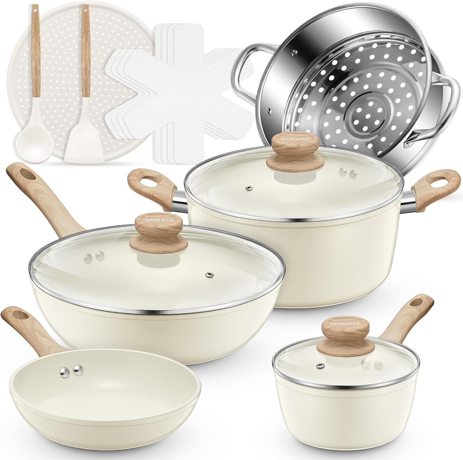 FOHERE 15-Piece Cookware Set Durable Kitchen Cooking Non-Stick Eco-Friendly