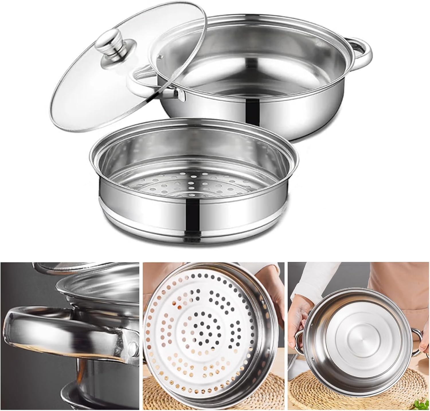 Steamer Pot 28cm Dual-Tier with Glass Lid