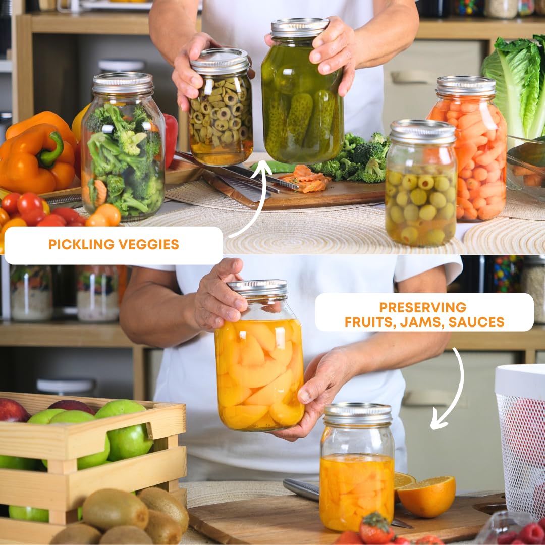 FastRack Glass Mason Jars 32 oz - Pack of 2