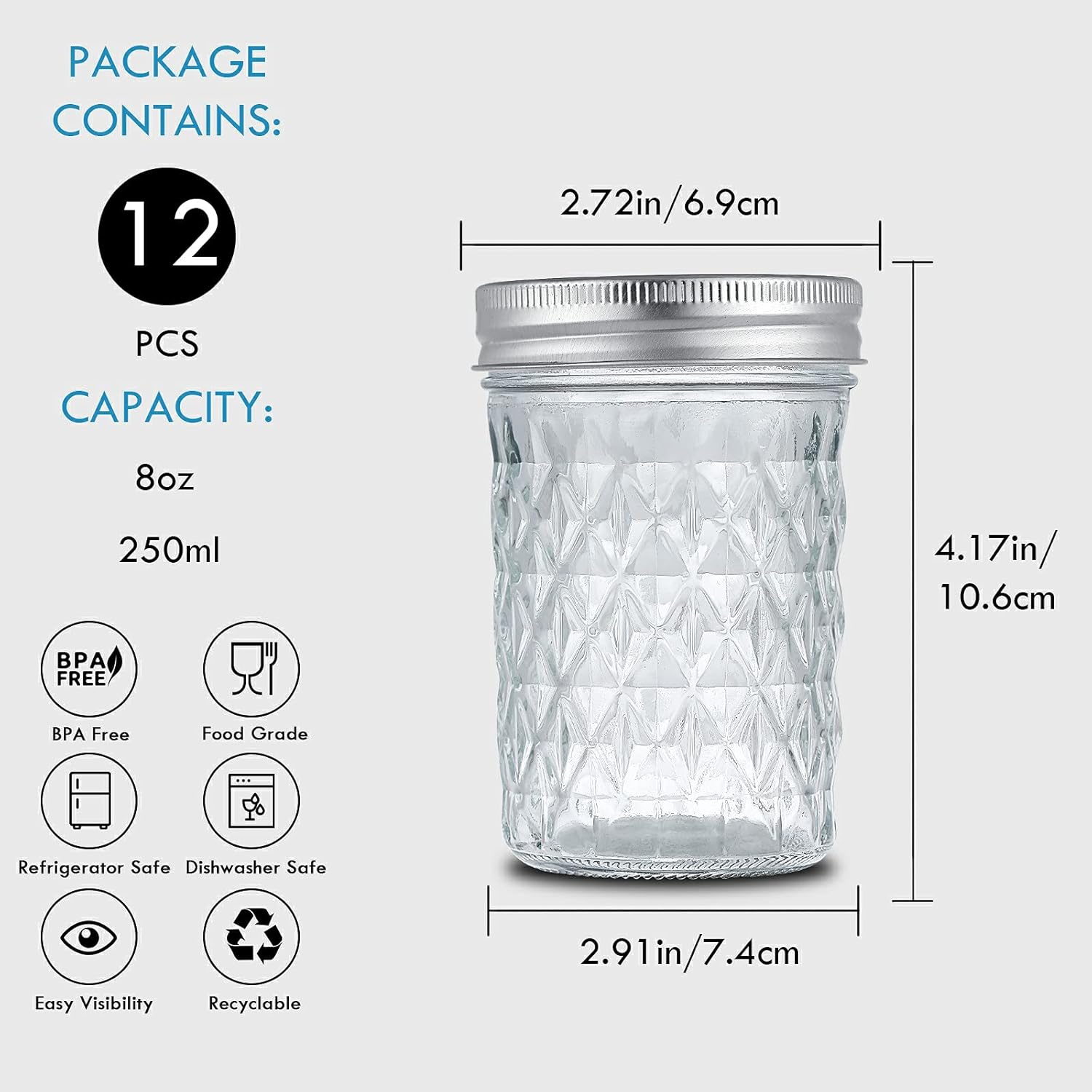 Yeboda 12-Piece Mason Jars Set