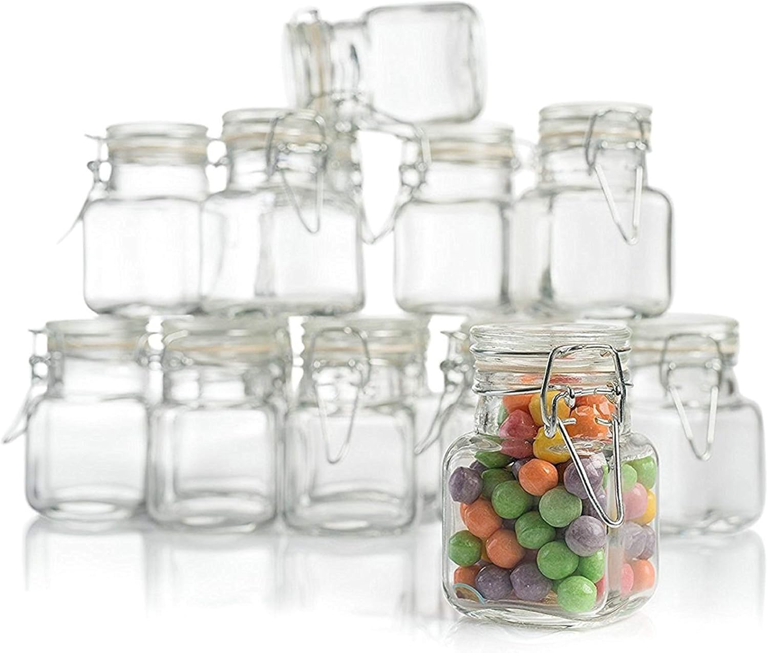 Small Square Glass Jars with Airtight Round Lids 12 Pack