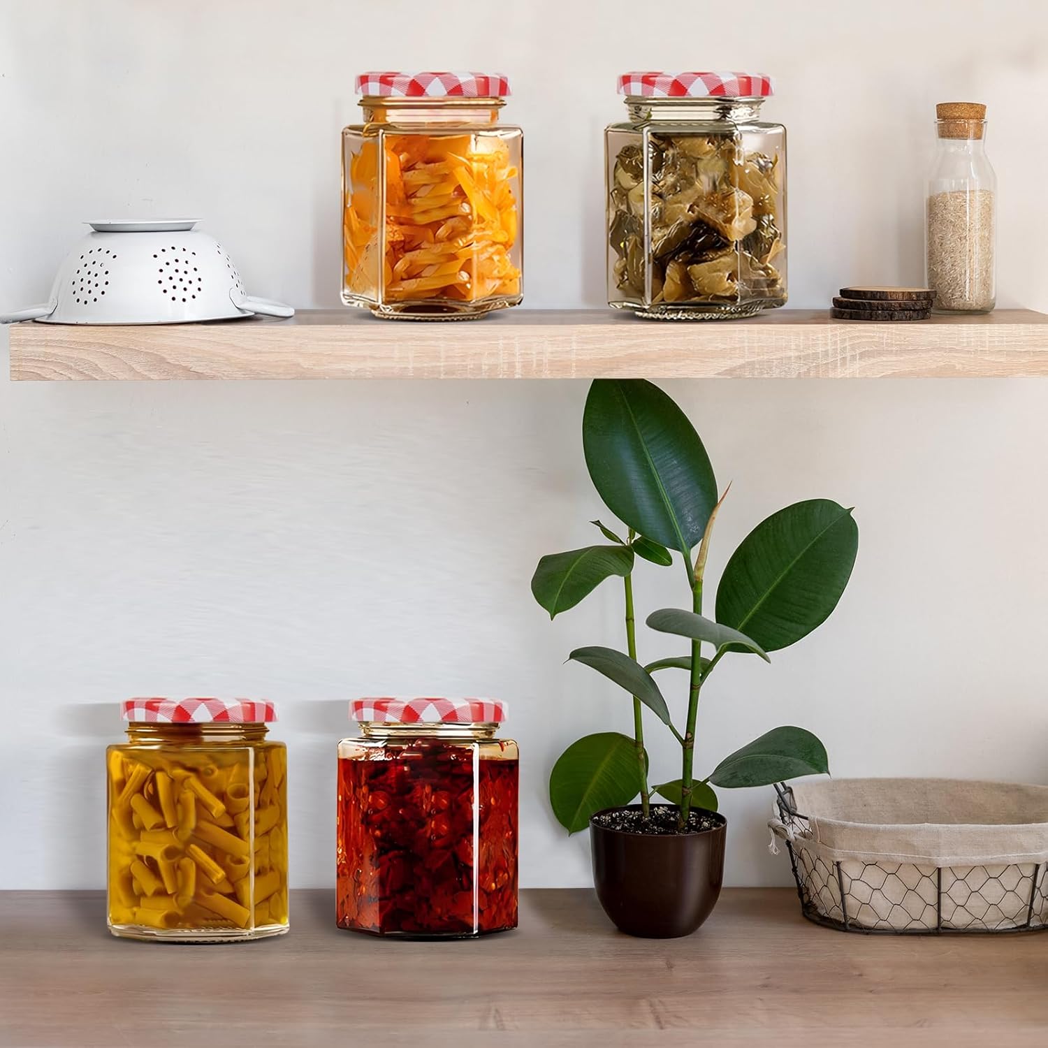 Hovico 280ml Hexagonal Glass Jars with Screw Top Lids 12 Pack