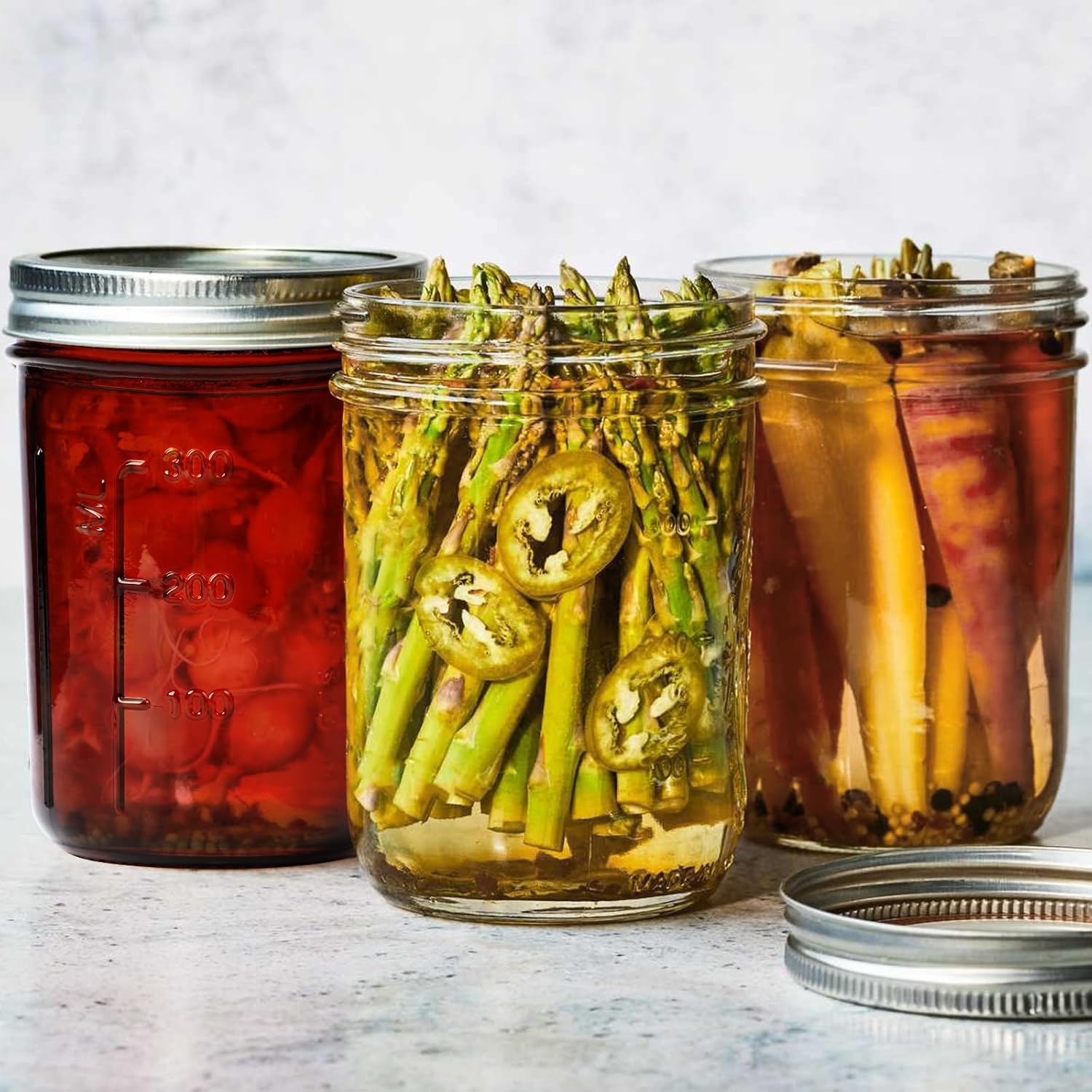 KORCCI Amber Glass Mason Jars 16oz - Set of 6 for Canning Fermenting