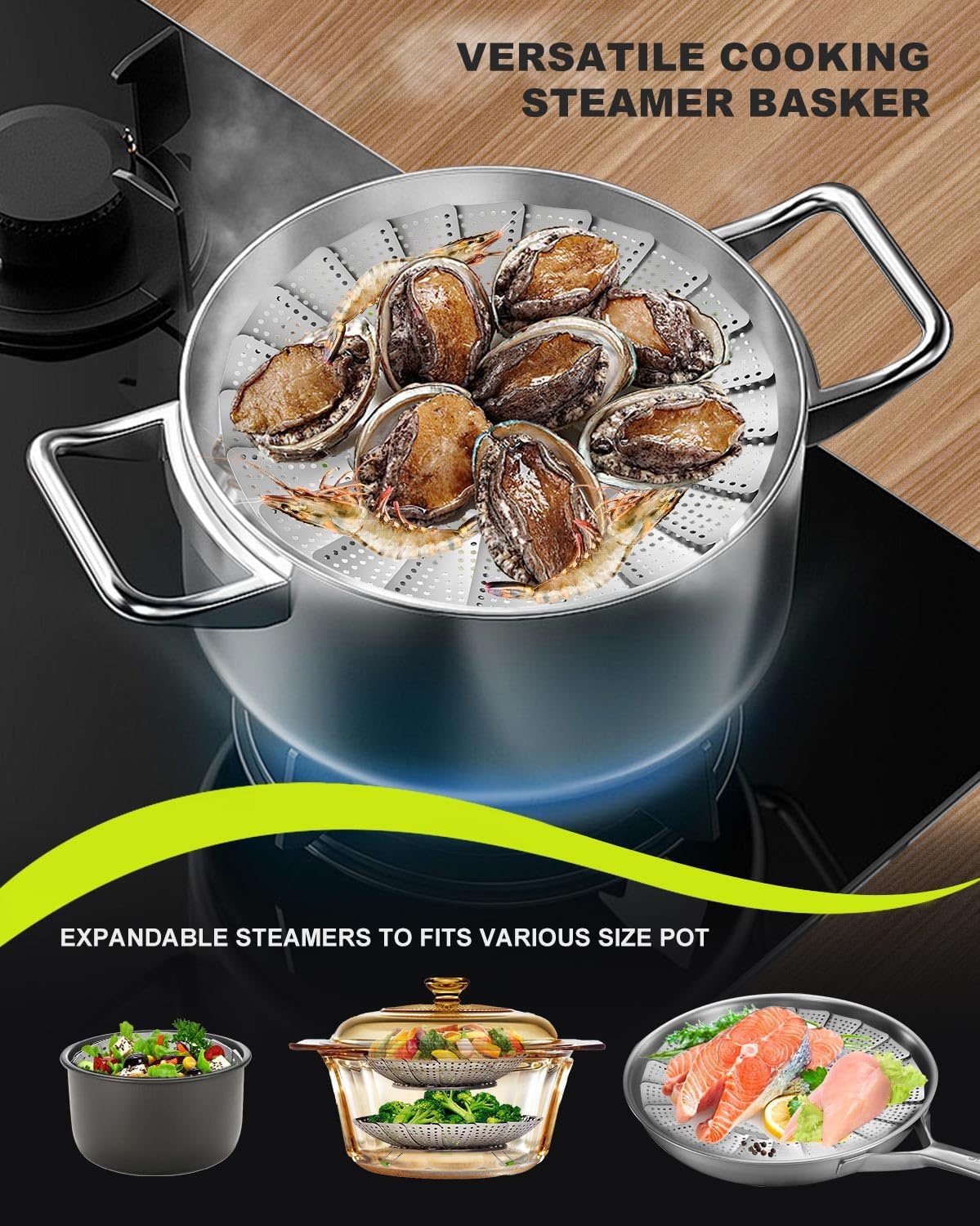 Double Layer Steamer Basket - Large Capacity 2-in-1 Stainless Steel Steamer Insert