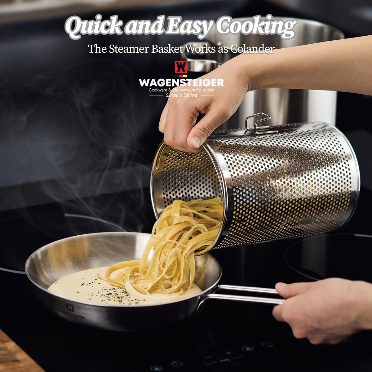WAGENSTEIGER Premium Stainless Steel Asparagus Steamer with Spaghetti Stovetop Cooker