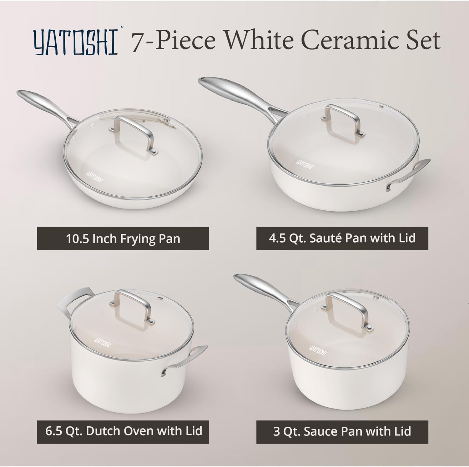 Nonstick Ceramic Cookware Set - 7-Piece Oven Safe All Stovetops Compatible
