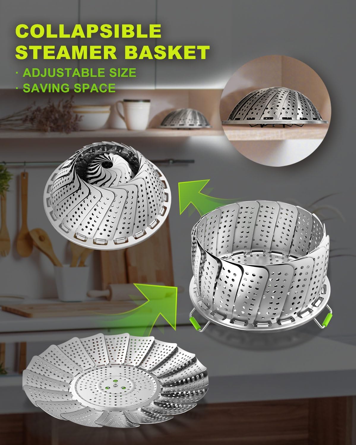 Double Layer Steamer Basket - Large Capacity 2-in-1 Stainless Steel Steamer Insert