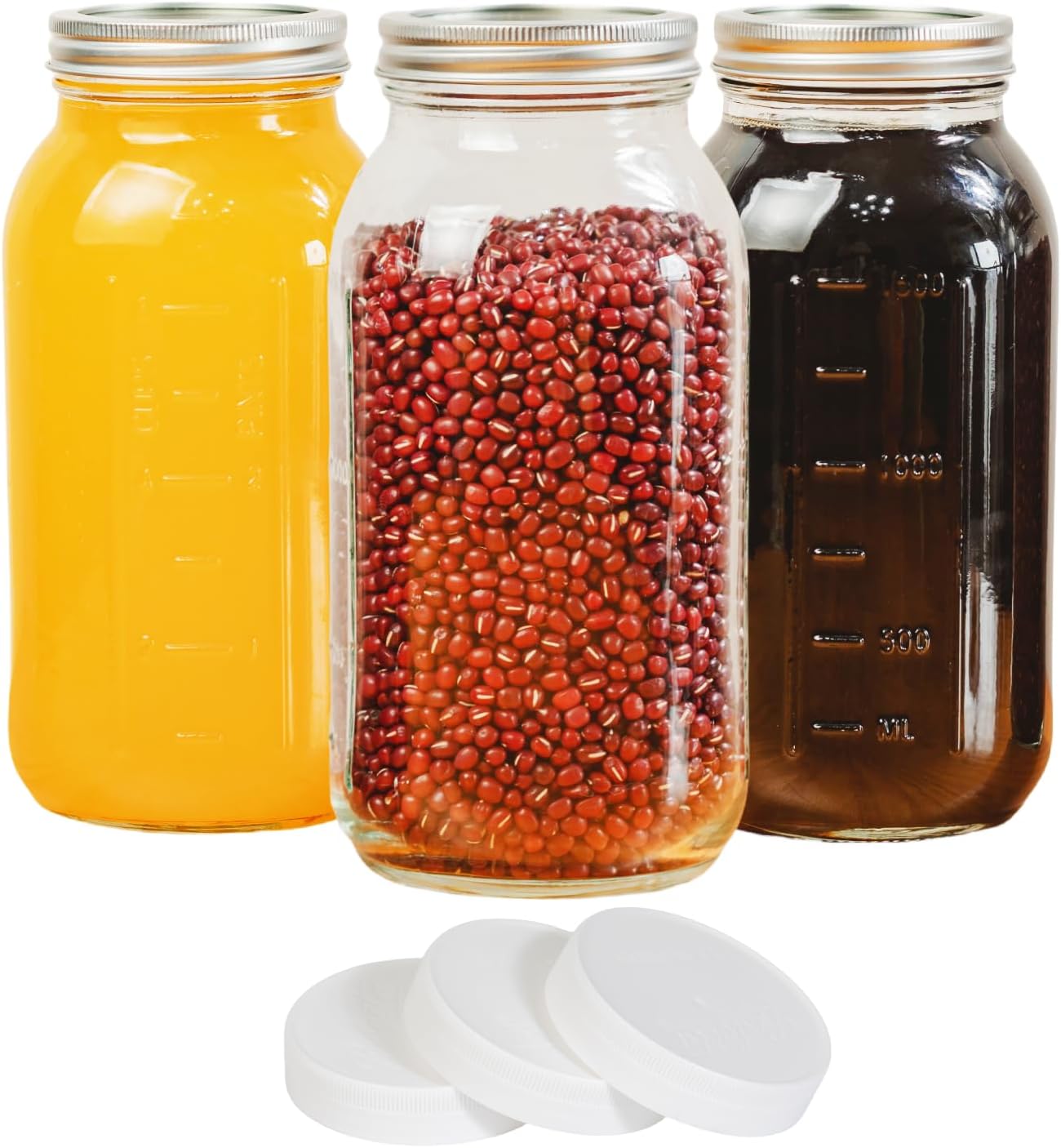 3 Pack 64 oz Clear Wide Mouth Mason Jars with Airtight Lids