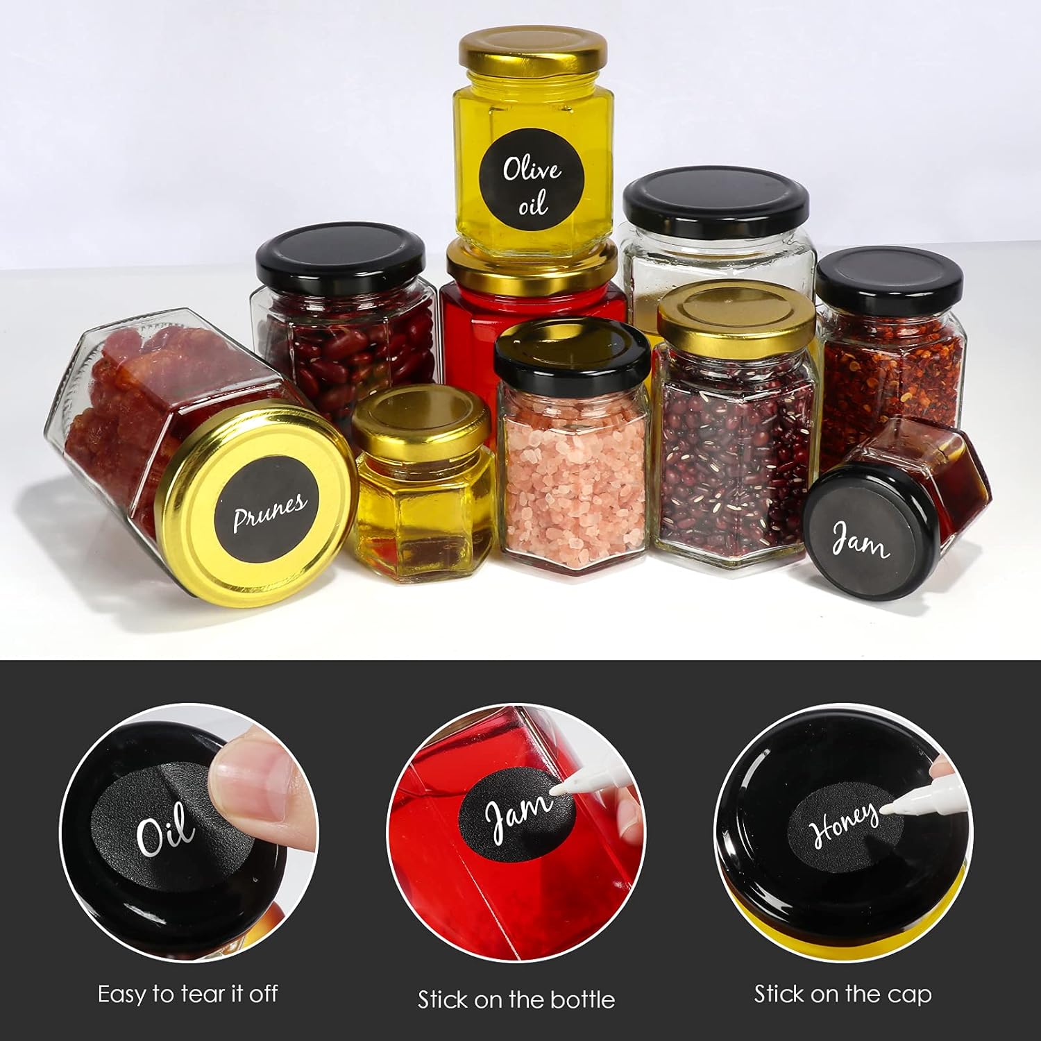 Betrome 6oz Glass Jars with Black Lids for Canning Gift Giving