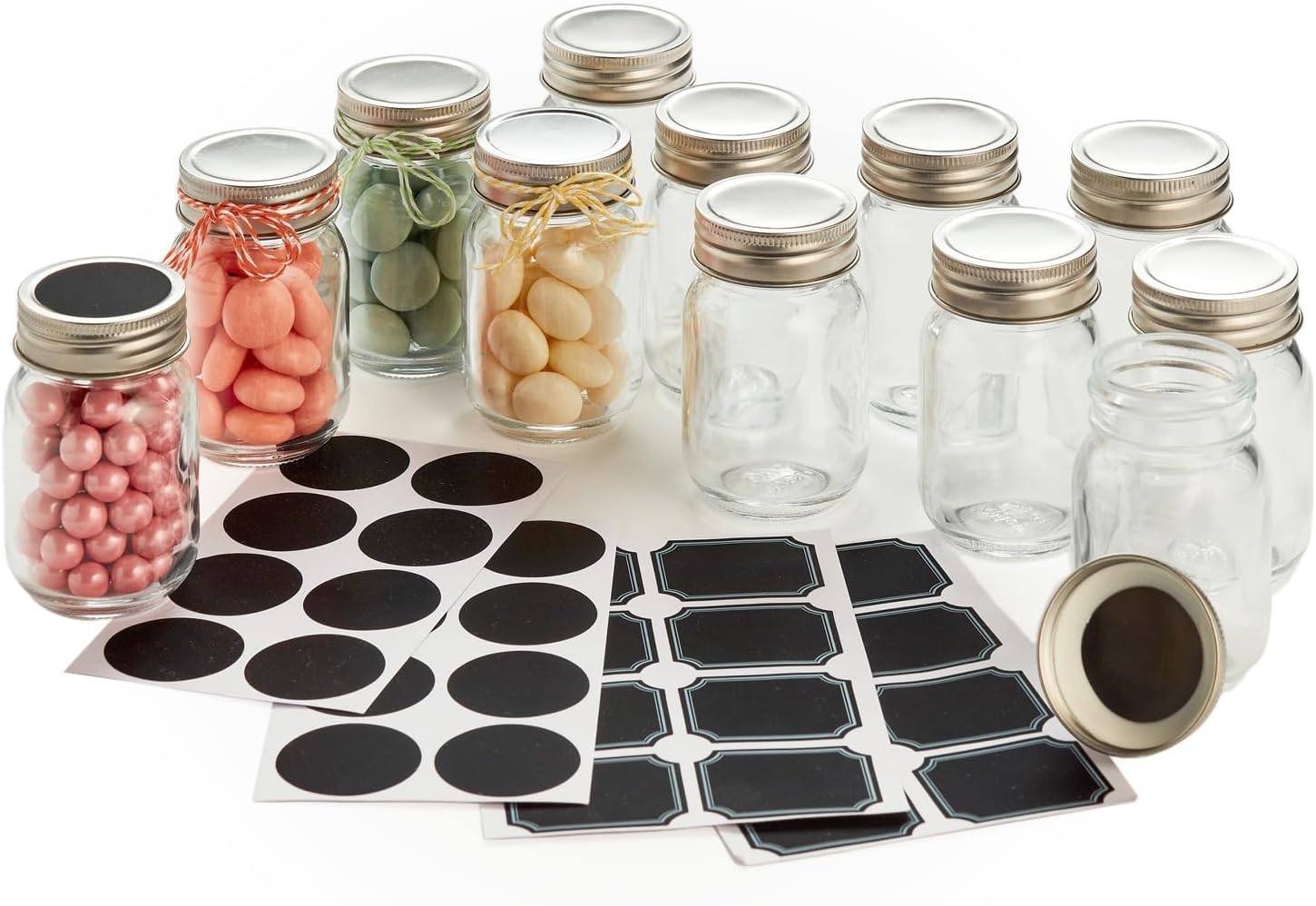 25 Oz Small Mason Jars with Lids and Chalkboard Labels 12 Pack
