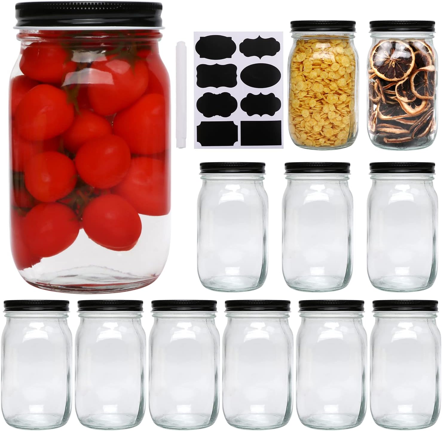 QAPPDA 32 OZ Glass Jars with Lids Set of 12