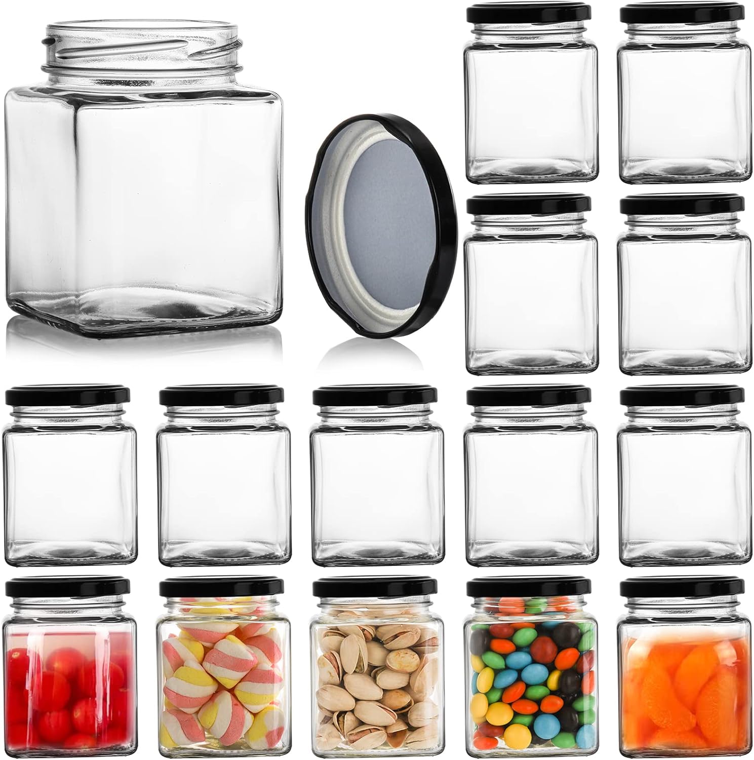 Premium 15-Piece Square Glass Jars for Jam Spices and Crafts