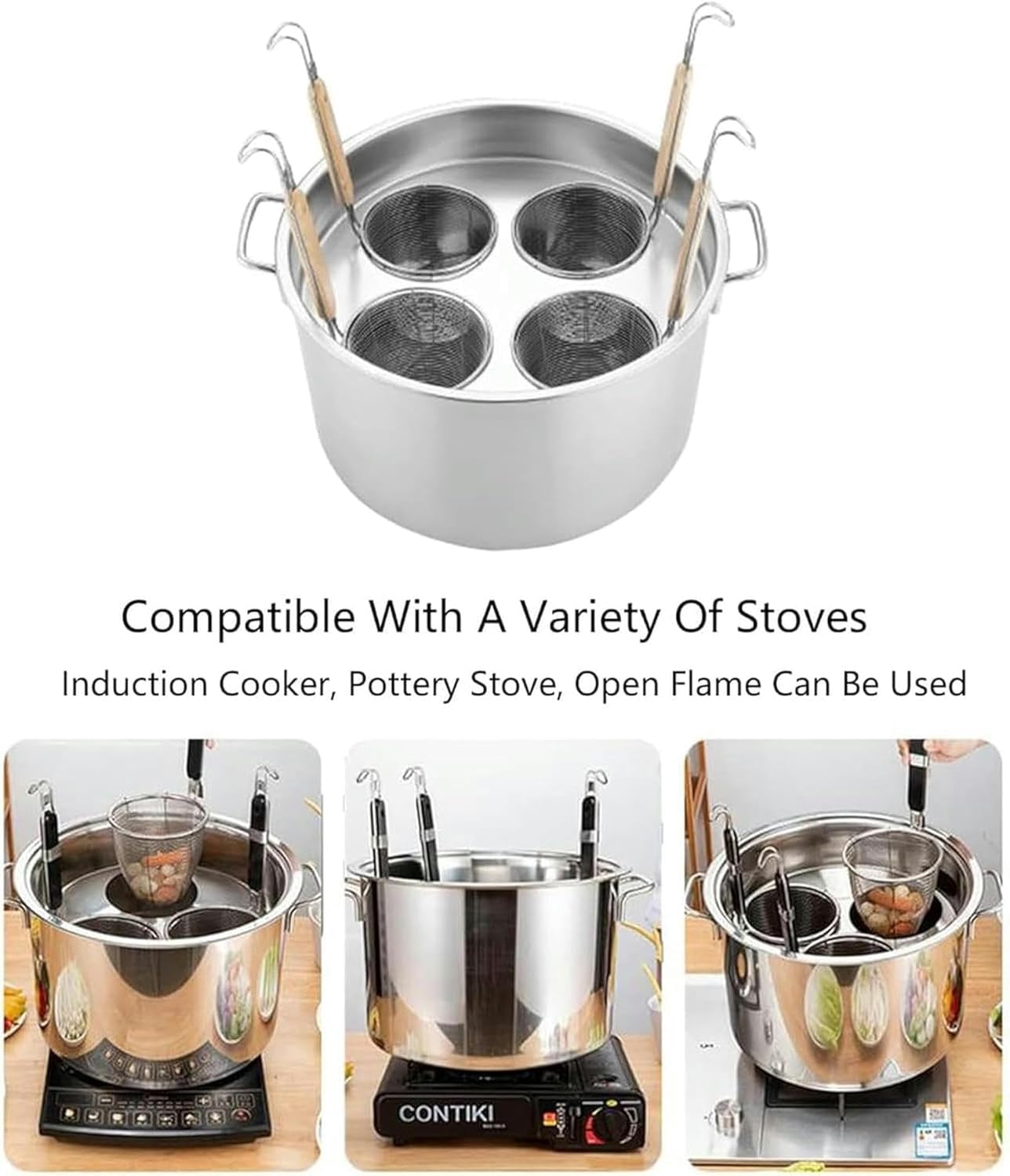 BINGWANG Multipots Pasta Cooker Set with 4 Holes