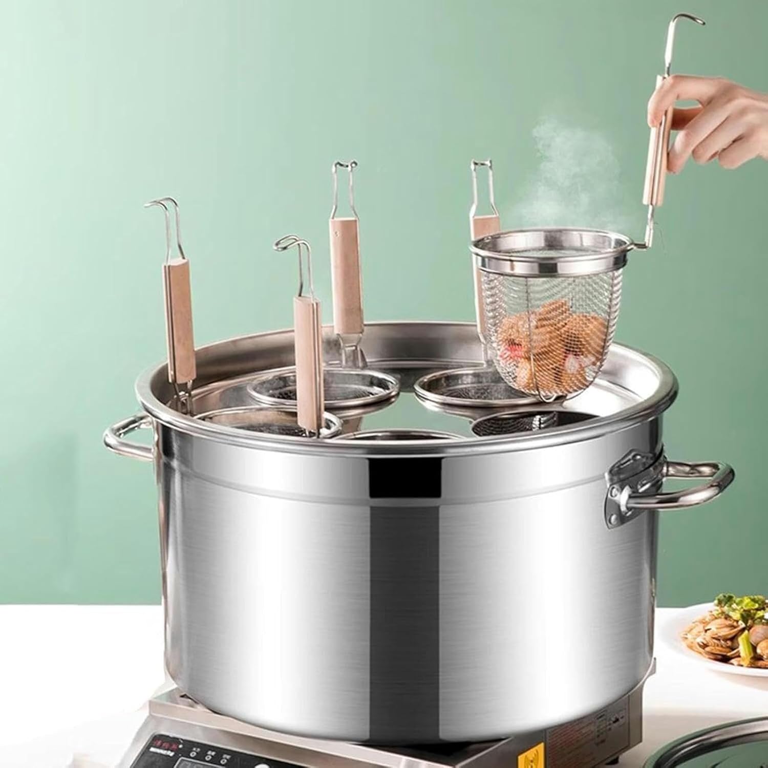 UNbitStainless Steel Pasta Pot 5 Holes with Strainer Basket for Home Kitchen