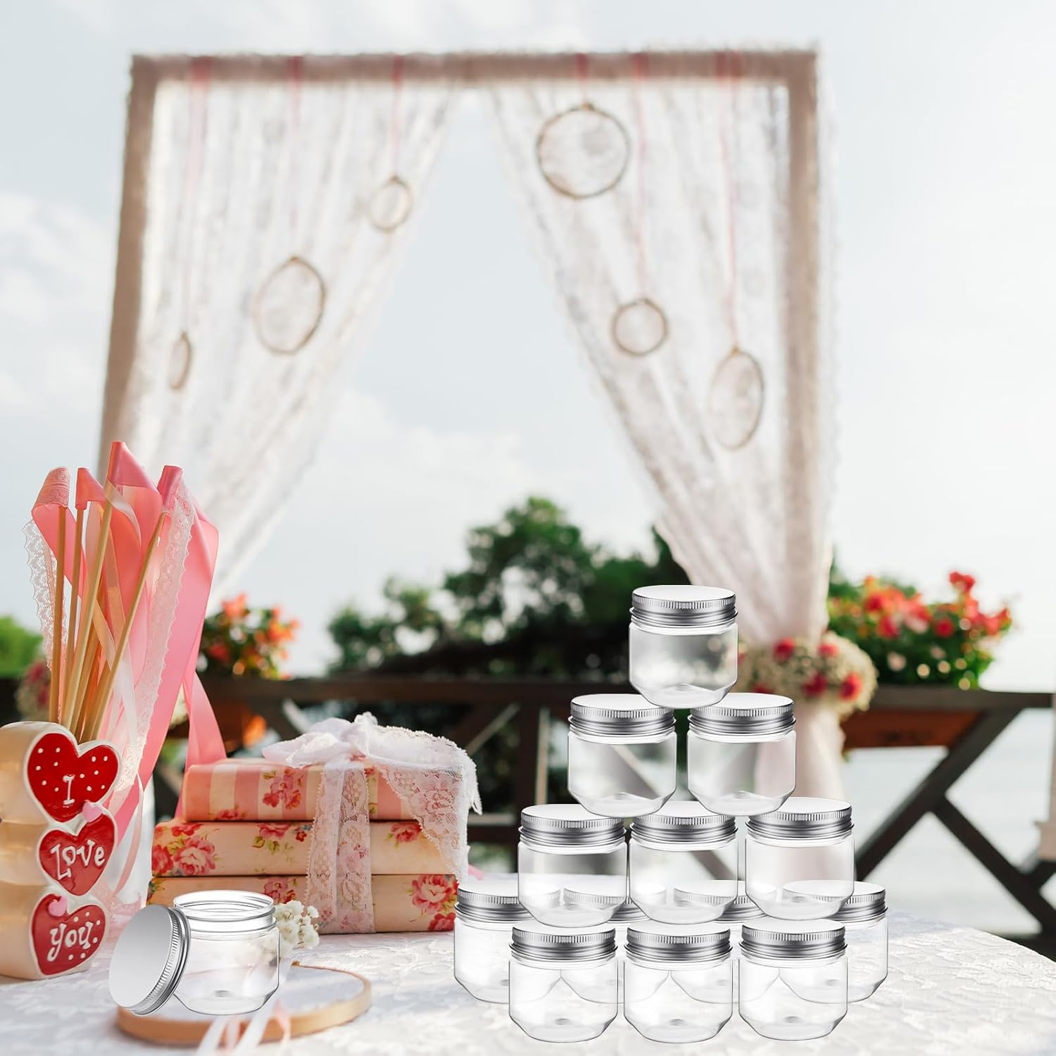 60pcs 3oz Clear Plastic Mason Jars with Lids