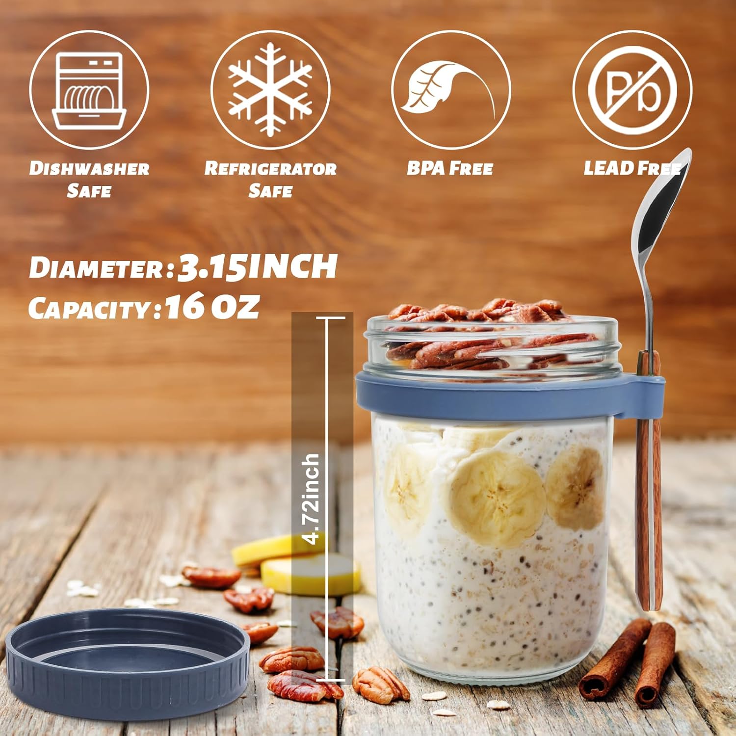 Yuleer 6 Pack Overnight Oats Containers with Lids and Spoons