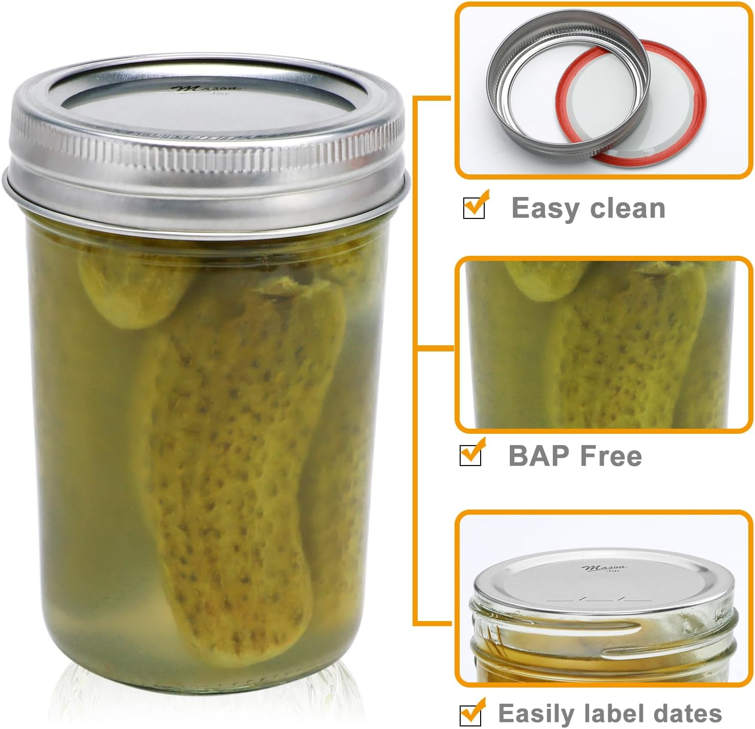 Woaiwoq 8 oz Mason Jars 30 Pack with Airtight Lids