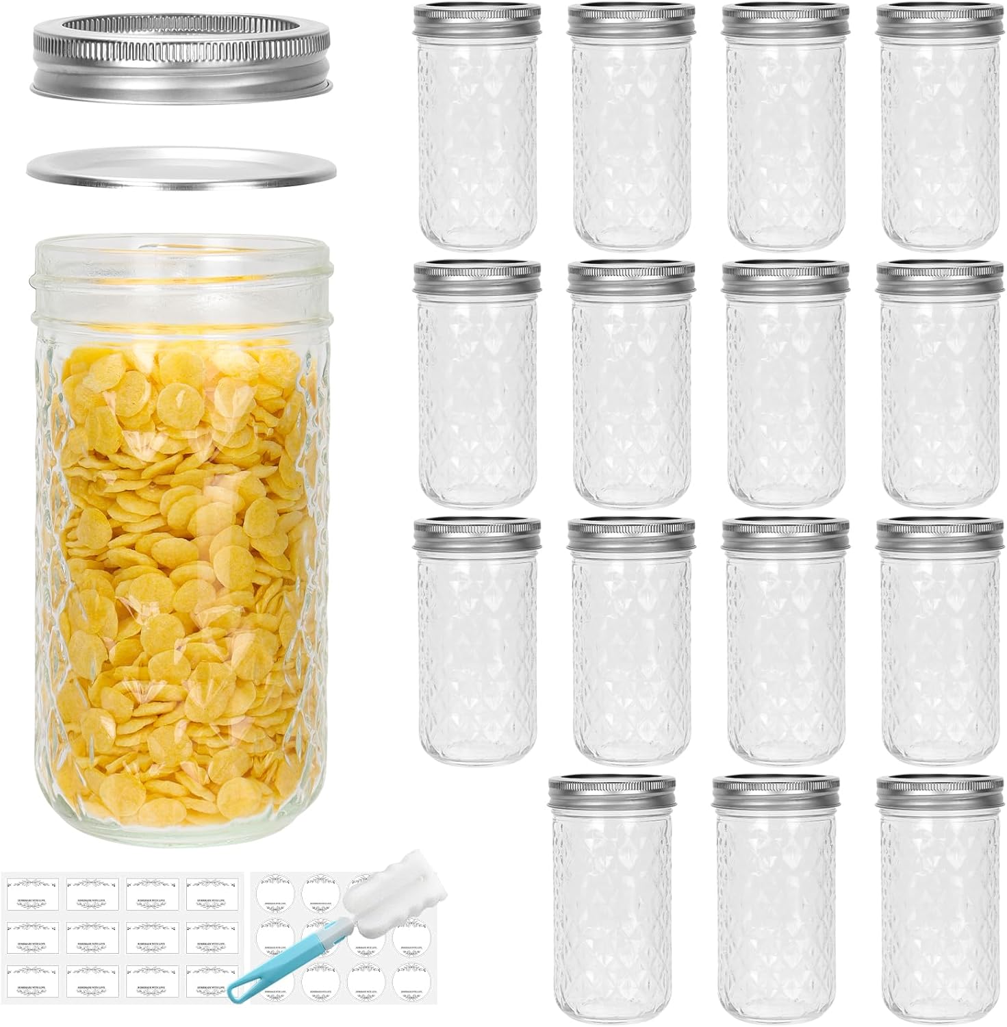 DHSBTLS - 15-Piece Glass Mason Jars Set for Airtight Preserving