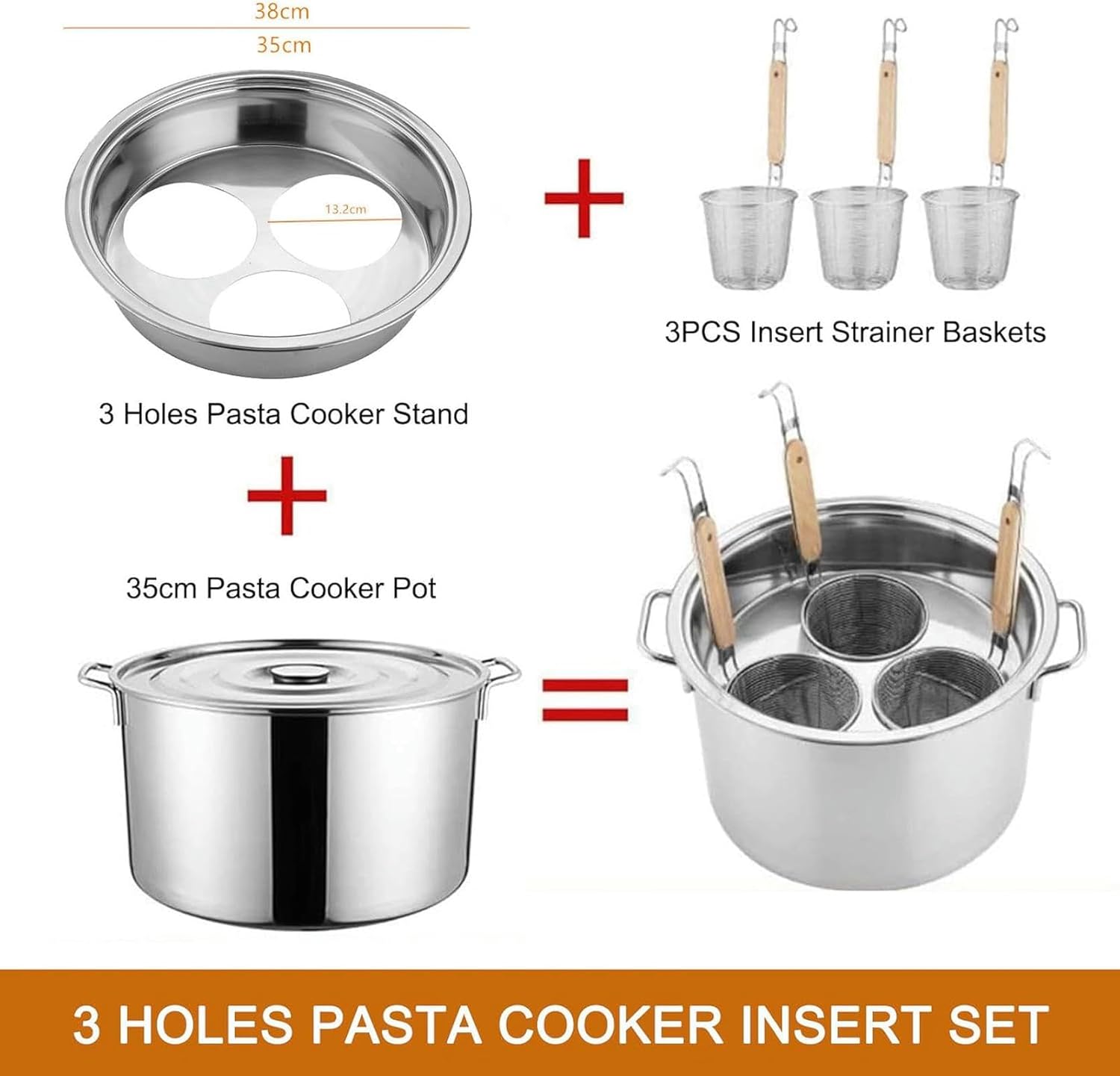 Stainless Steel Pasta Cooker with Insert Baskets for Noodles and Soups