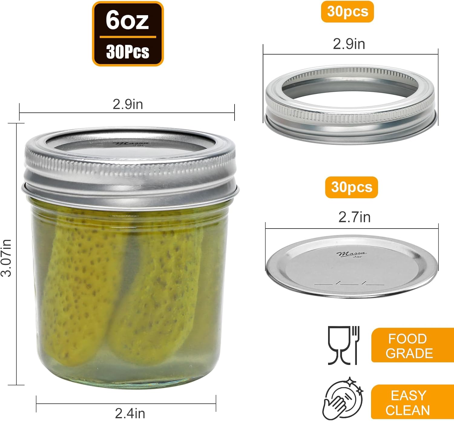 Stylish 6 Oz Mason Jars Set for Kitchen Bathroom Storage