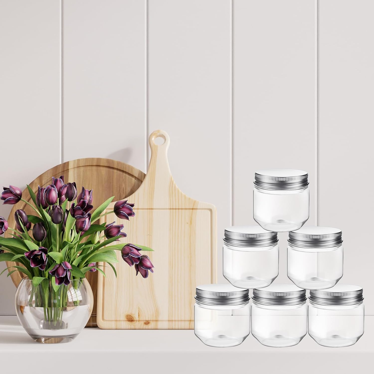 60pcs 3oz Clear Plastic Mason Jars with Lids