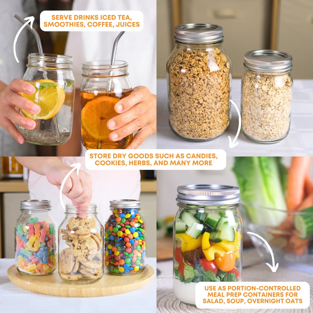 FastRack Glass Mason Jars 32 oz - Pack of 2