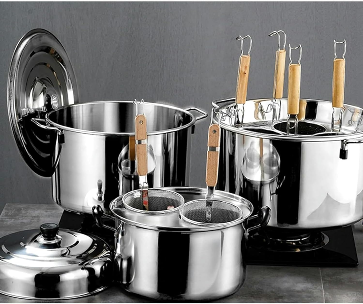 Stainless Steel 345 Holes Multipurpose Nonstick Pasta Strainer Set