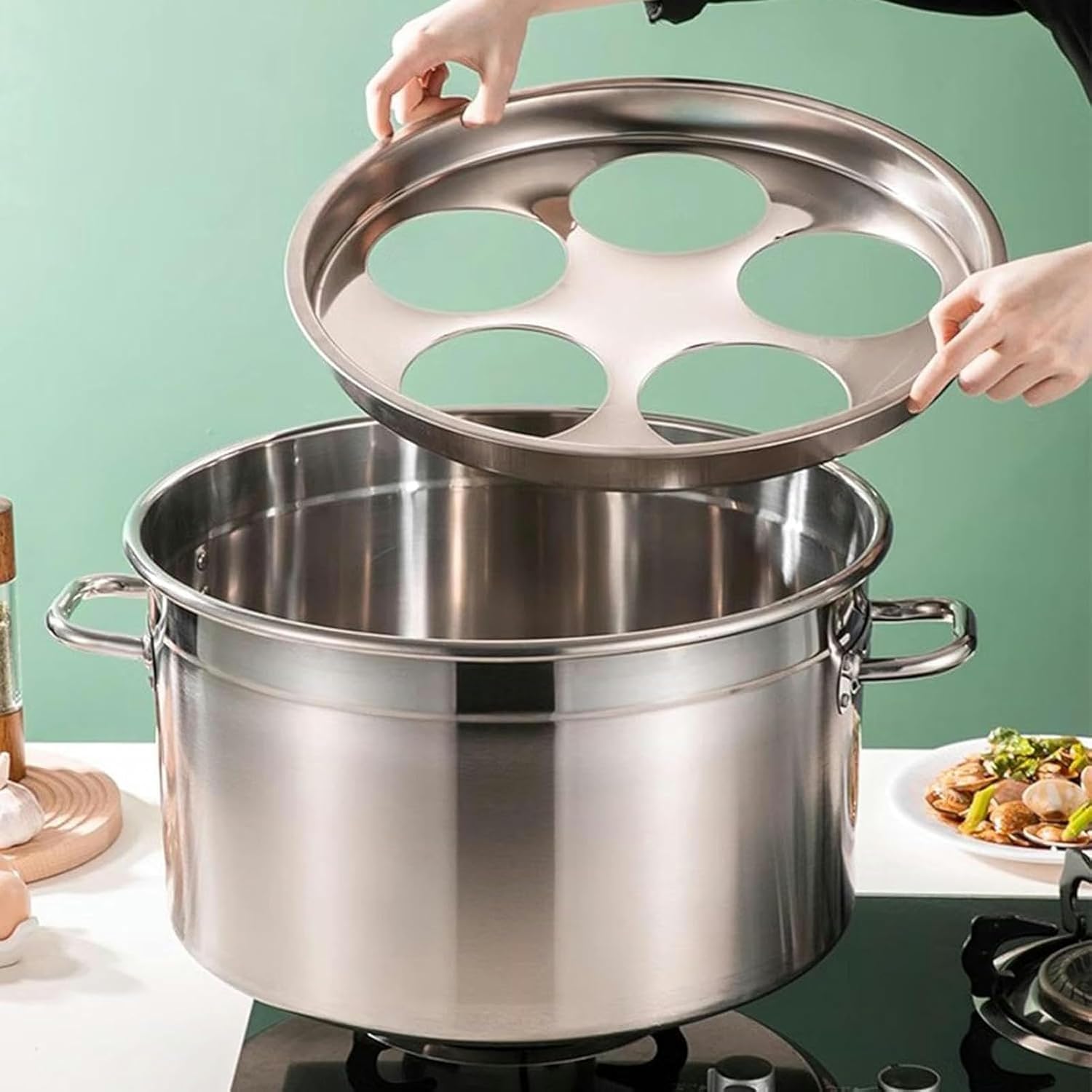 UNbitStainless Steel Pasta Pot 5 Holes with Strainer Basket for Home Kitchen