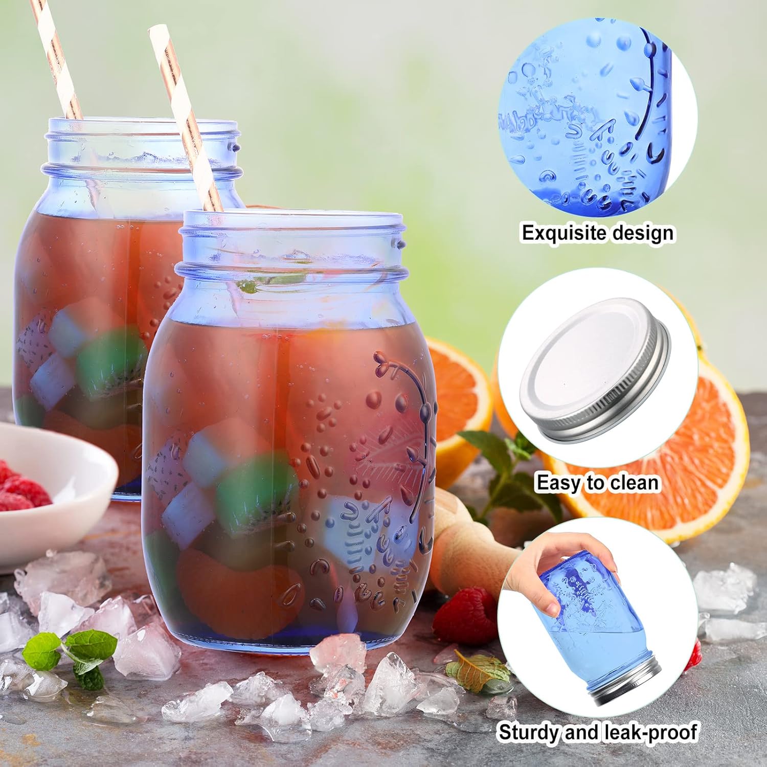 12-Piece Mason Jars Set 16 Oz with lids Dark Blue