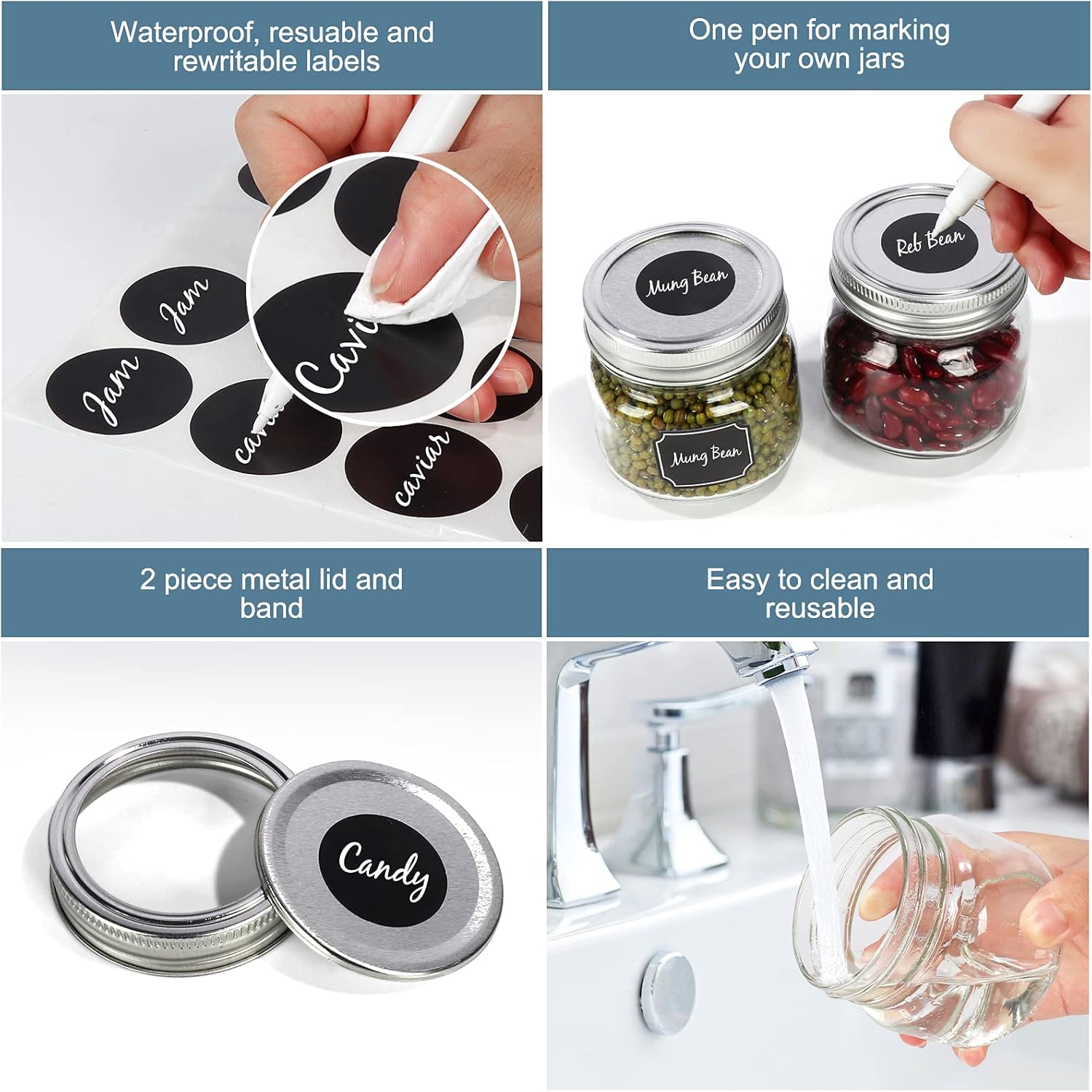CycleMore 24 Pcs 8oz Clear Glass Mason Jars with Silver Lids