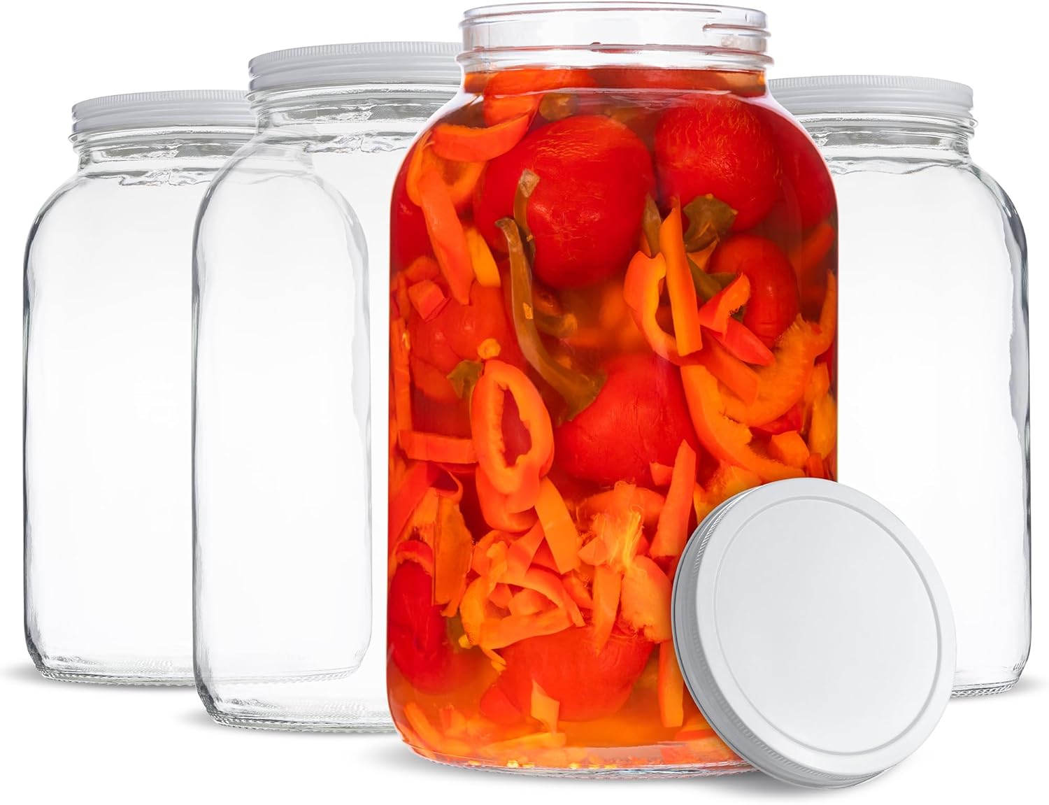 Kitchentoolz 1 Gallon Glass Mason Jars with Metal Airtight Lids 4-Pack