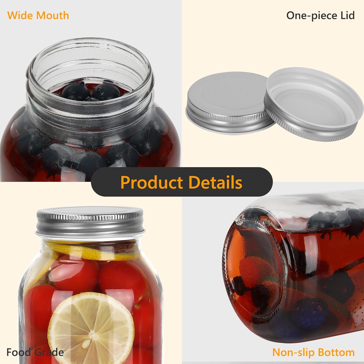 Keketin 32 oz Mason Jars with Airtight Lids 6 Pack