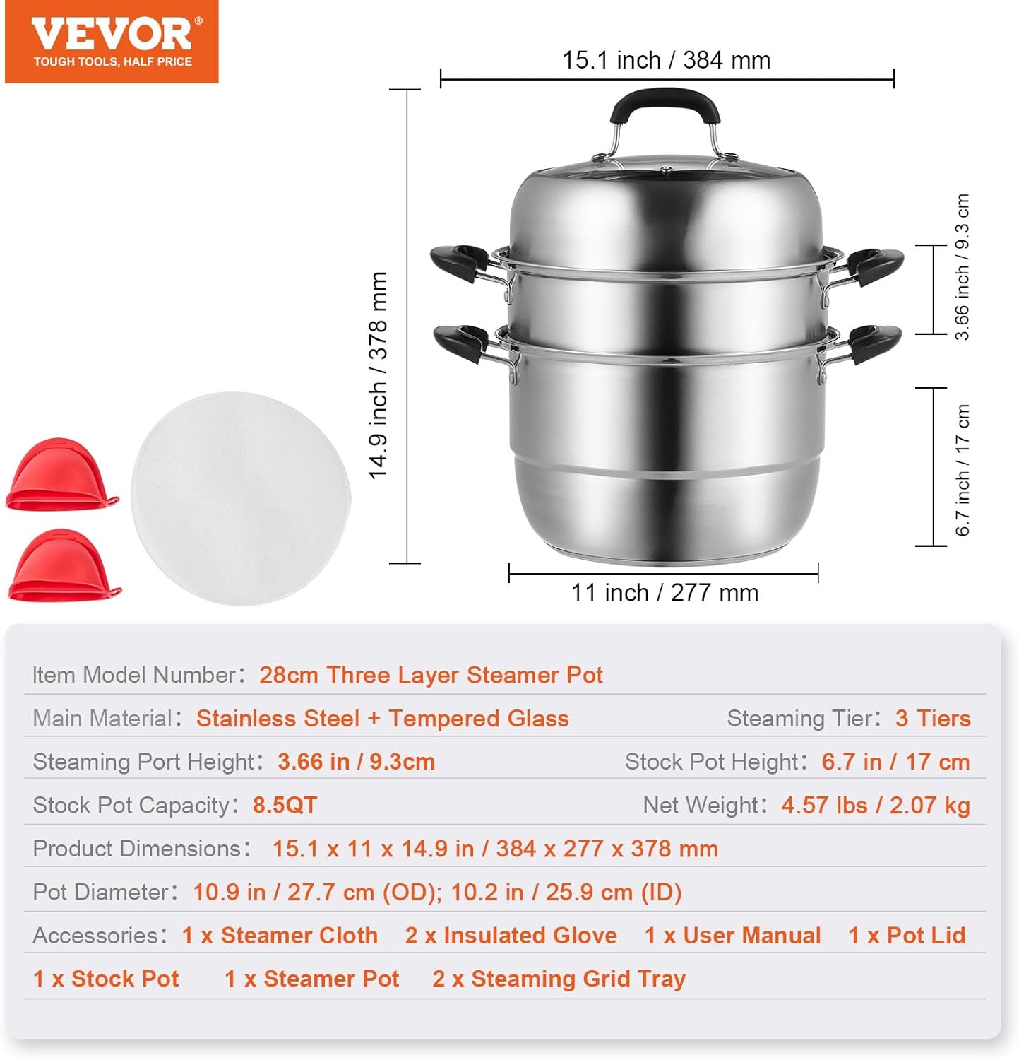 VEVOR 3-Tier Steamer Pot