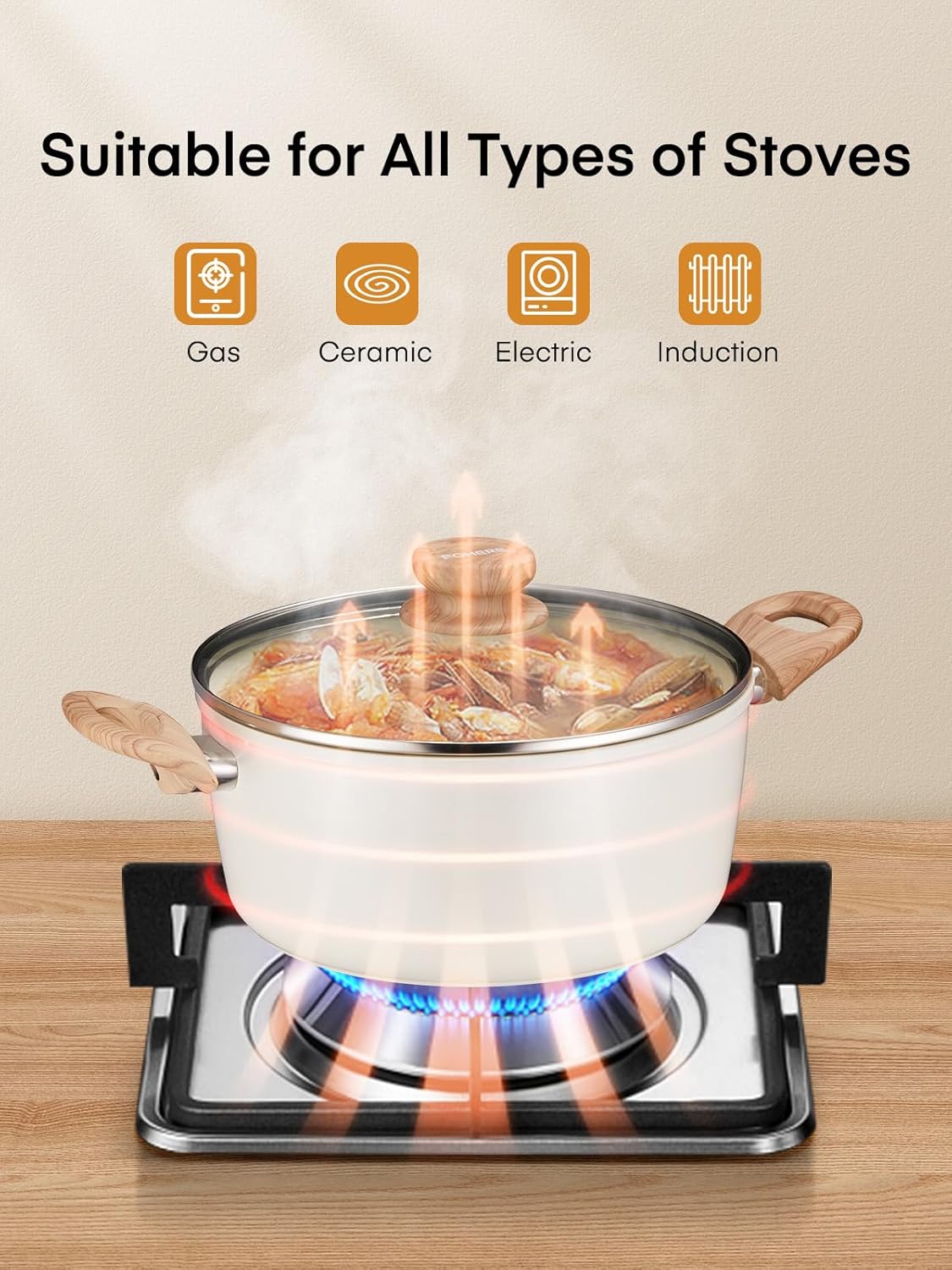 FOHERE 15-Piece Cookware Set Durable Kitchen Cooking Non-Stick Eco-Friendly