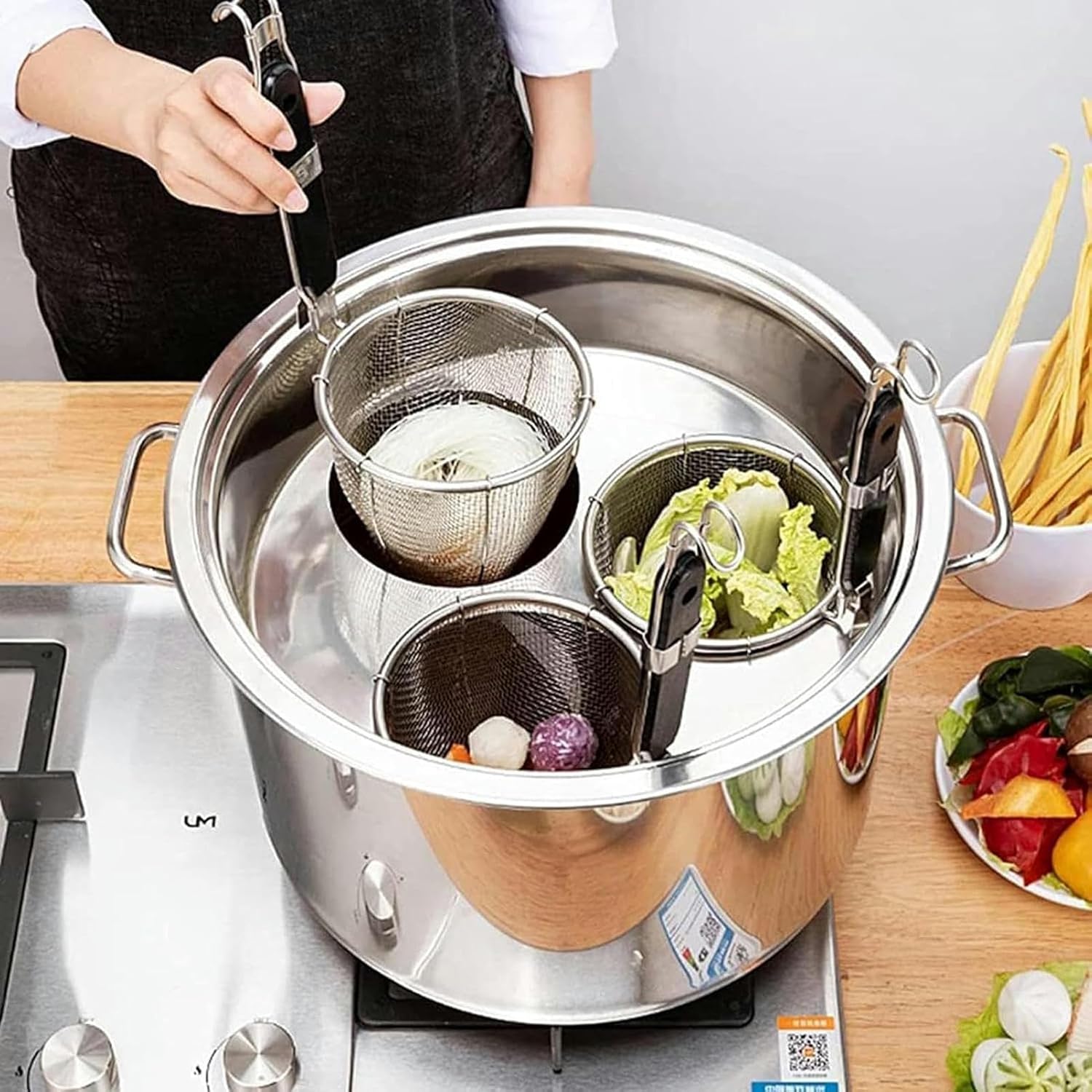 Stainless Steel Pasta Cooker with Insert Baskets for Noodles and Soups