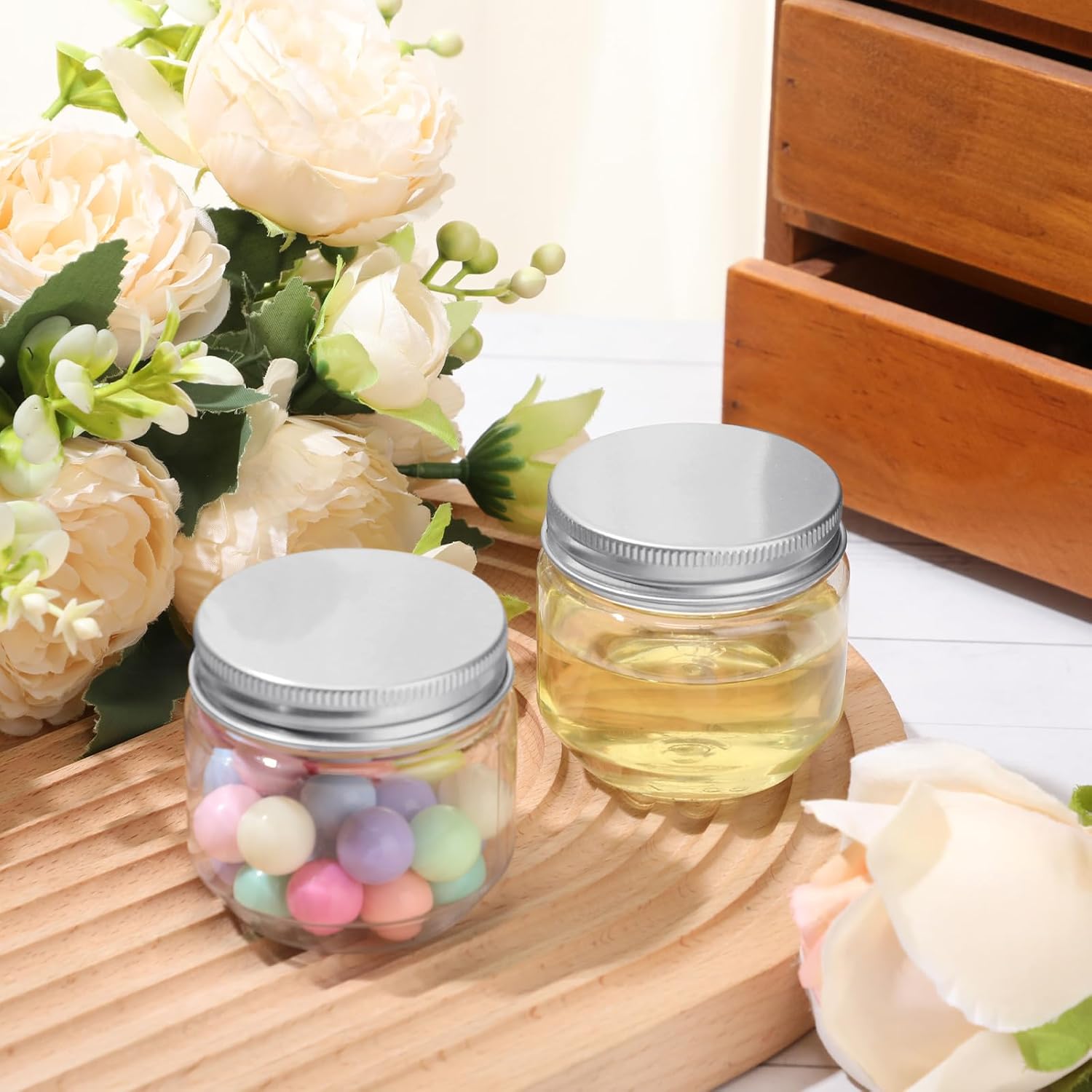60pcs 3oz Clear Plastic Mason Jars with Lids