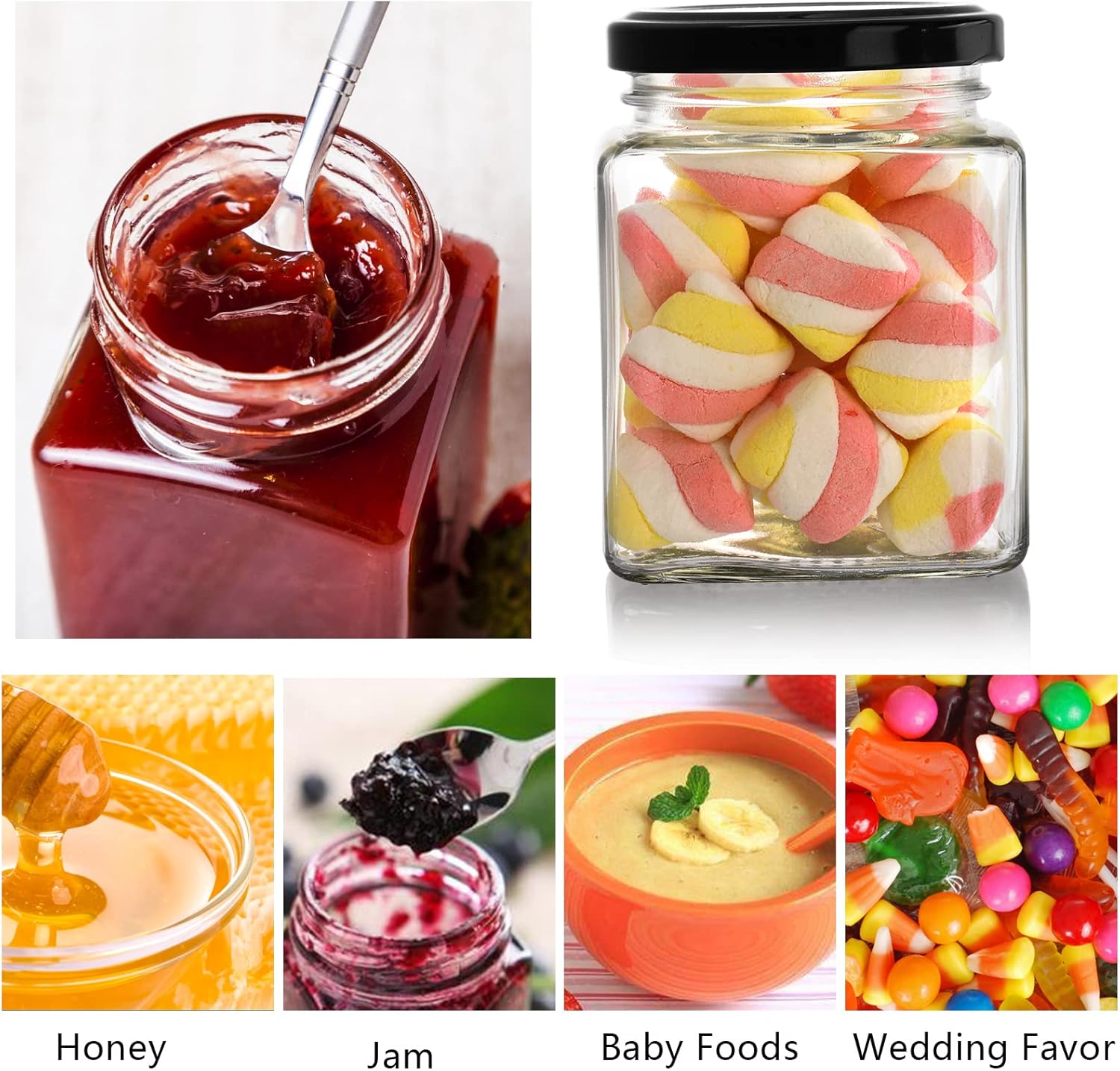 Premium 15-Piece Square Glass Jars for Jam Spices and Crafts