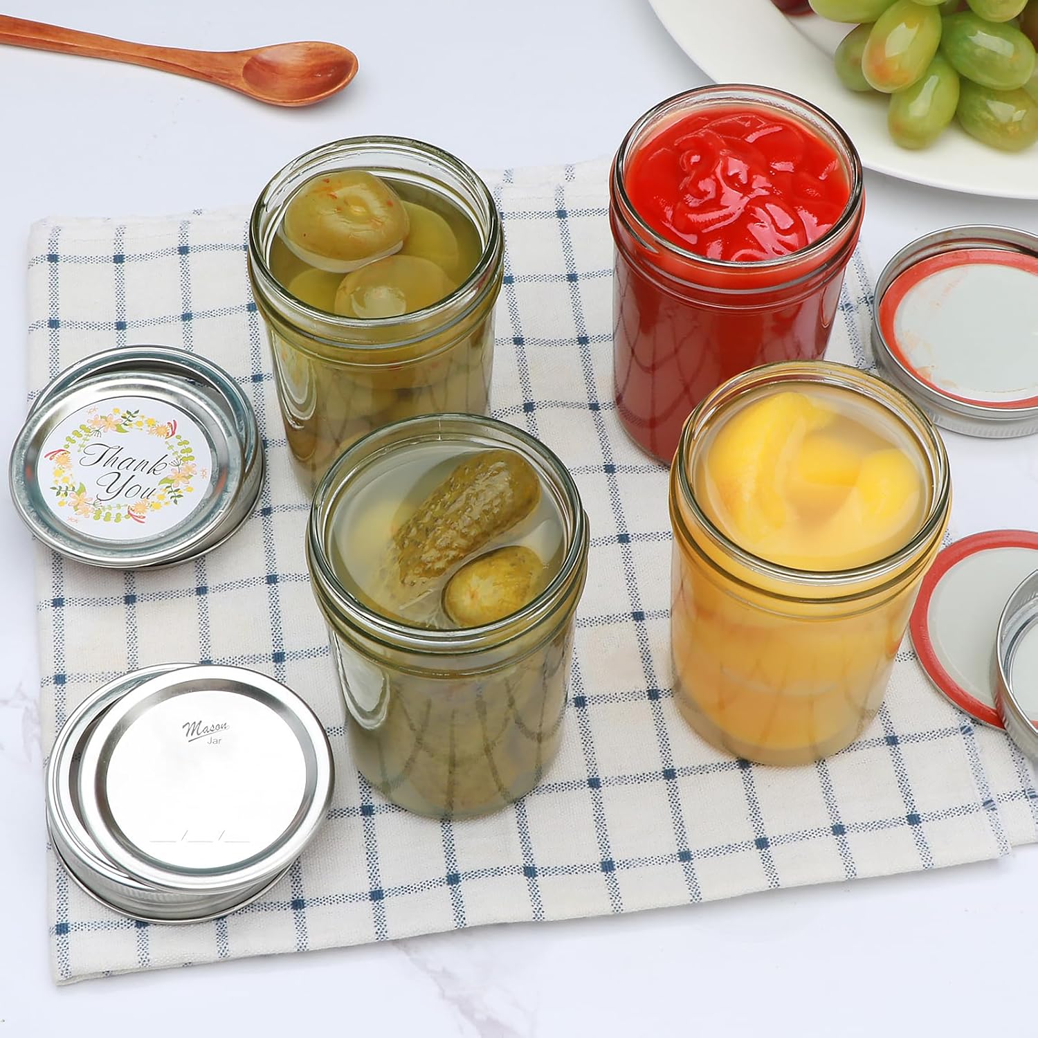Woaiwoq 8 oz Mason Jars 30 Pack with Airtight Lids