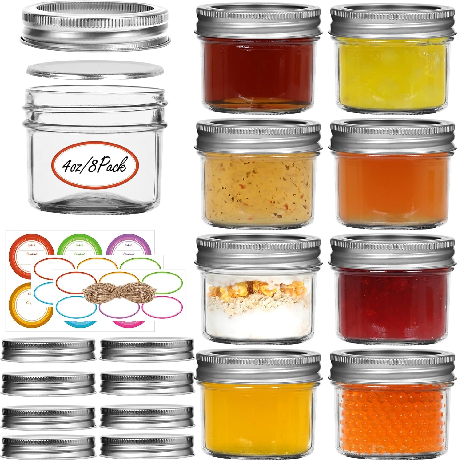 Haneye Small Mason Jars 8 Pack 4oz with Lids