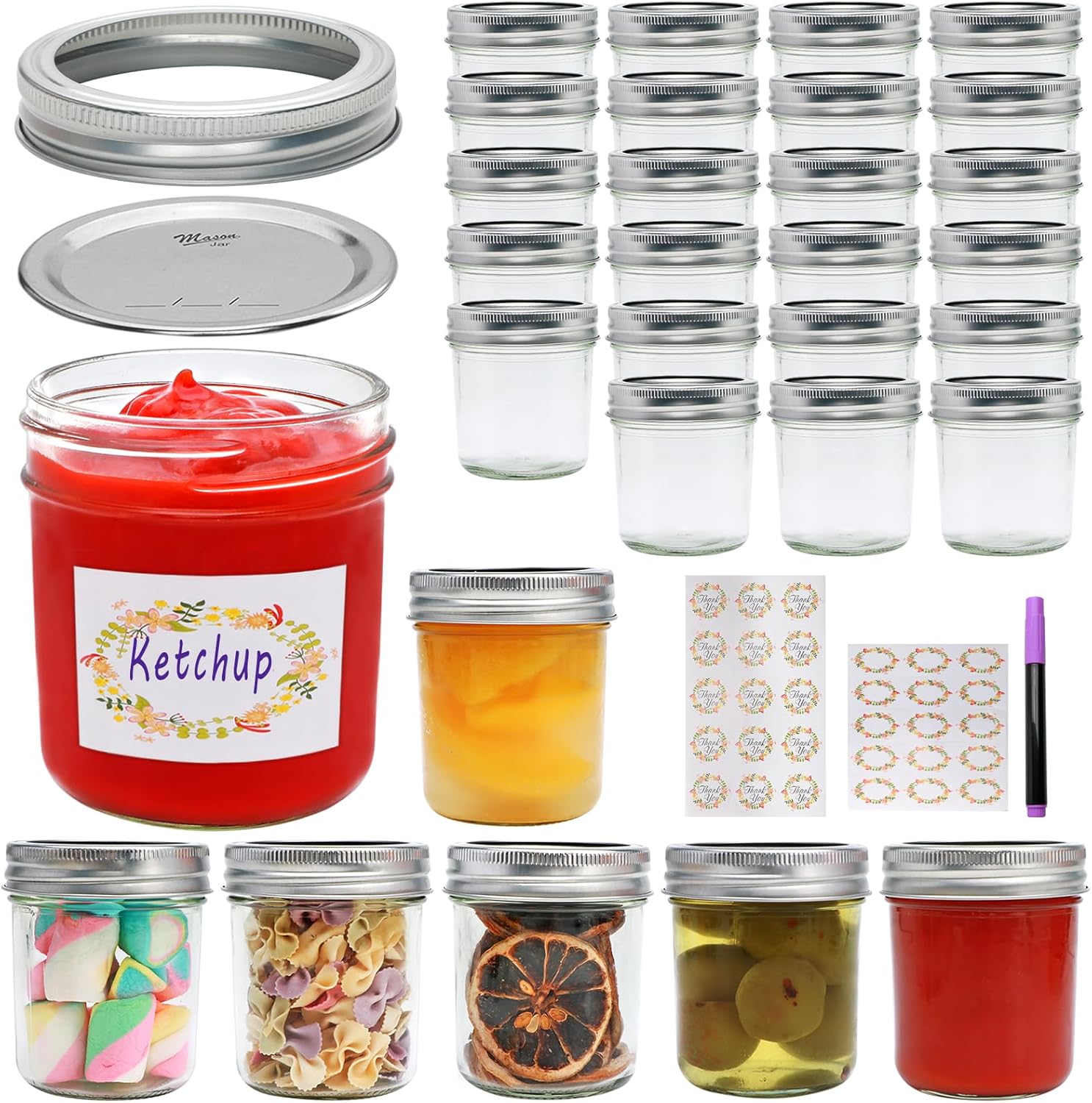 Stylish 6 Oz Mason Jars Set for Kitchen Bathroom Storage