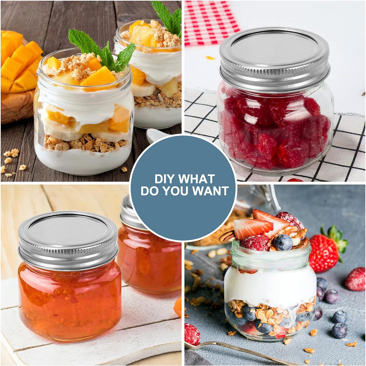 CycleMore 24 Pcs 8oz Clear Glass Mason Jars with Silver Lids