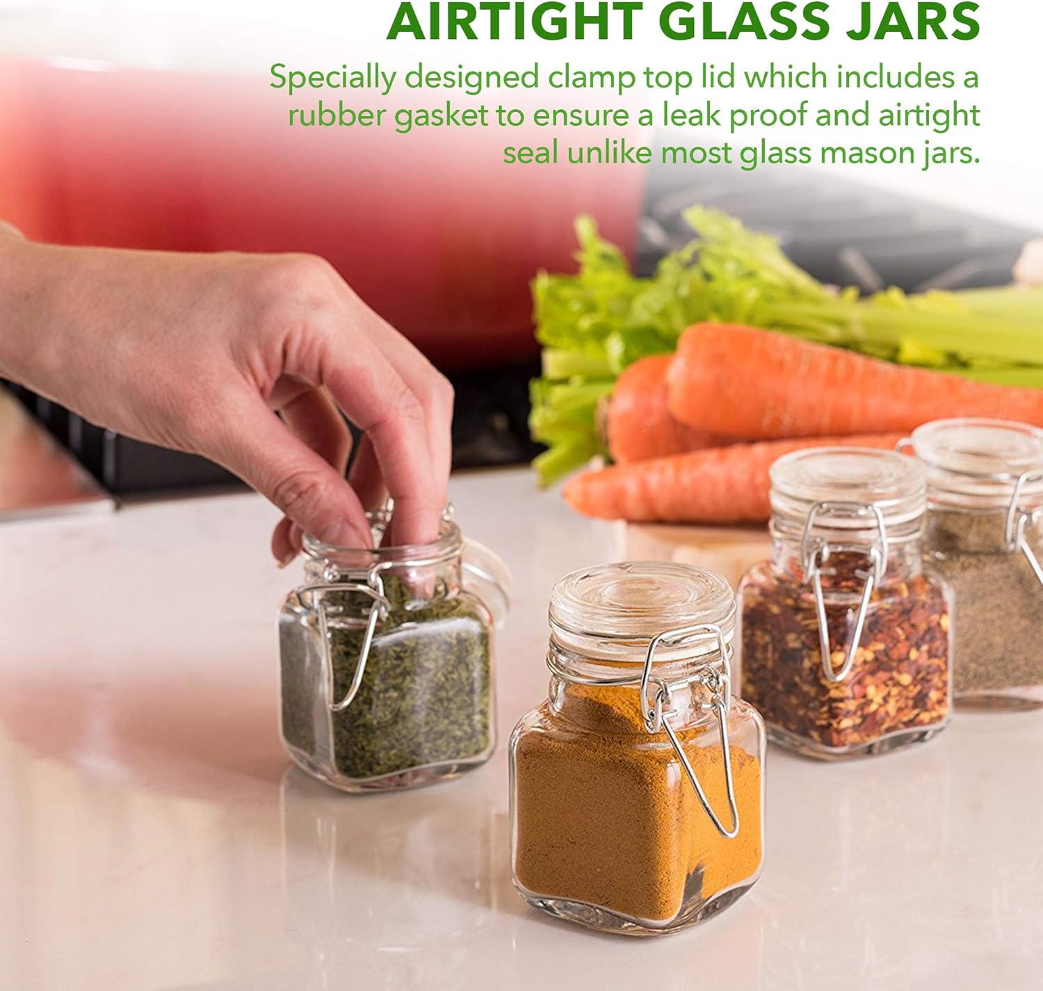 Small Square Glass Jars with Airtight Round Lids 12 Pack