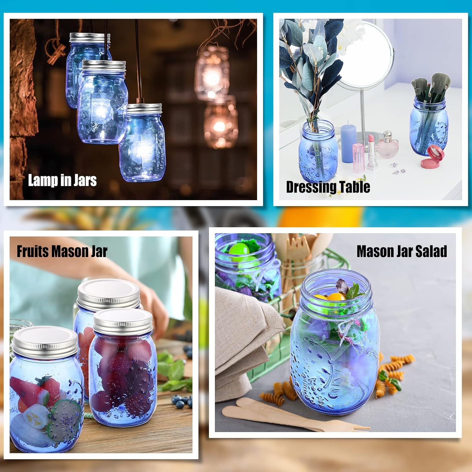 12-Piece Mason Jars Set 16 Oz with lids Dark Blue