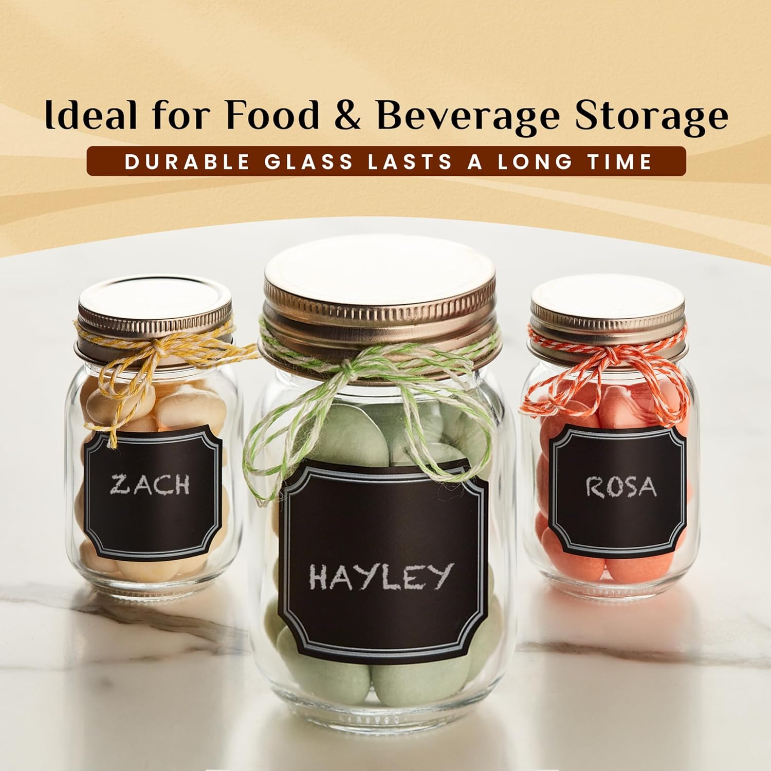25 Oz Small Mason Jars with Lids and Chalkboard Labels 12 Pack