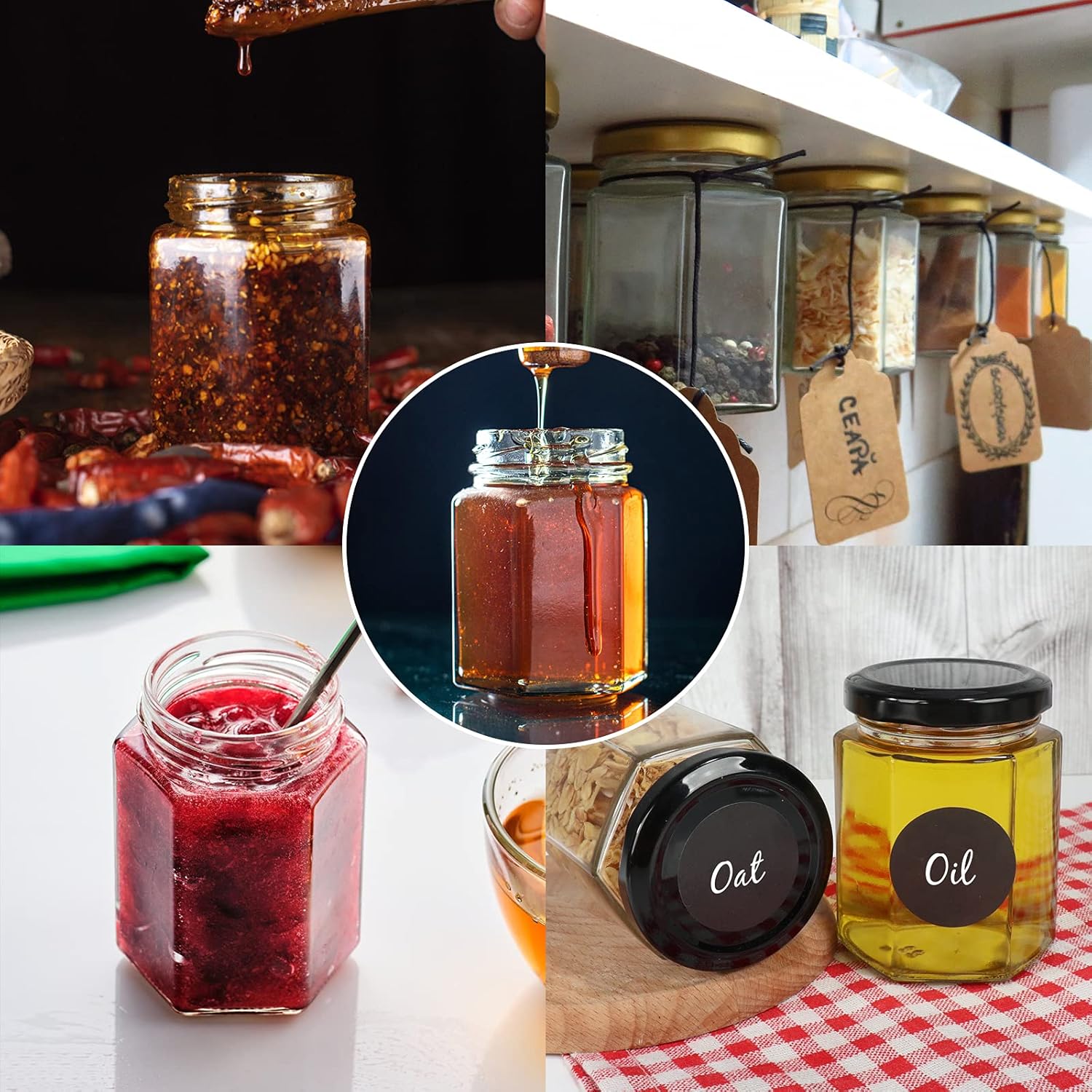 Betrome 6oz Glass Jars with Black Lids for Canning Gift Giving