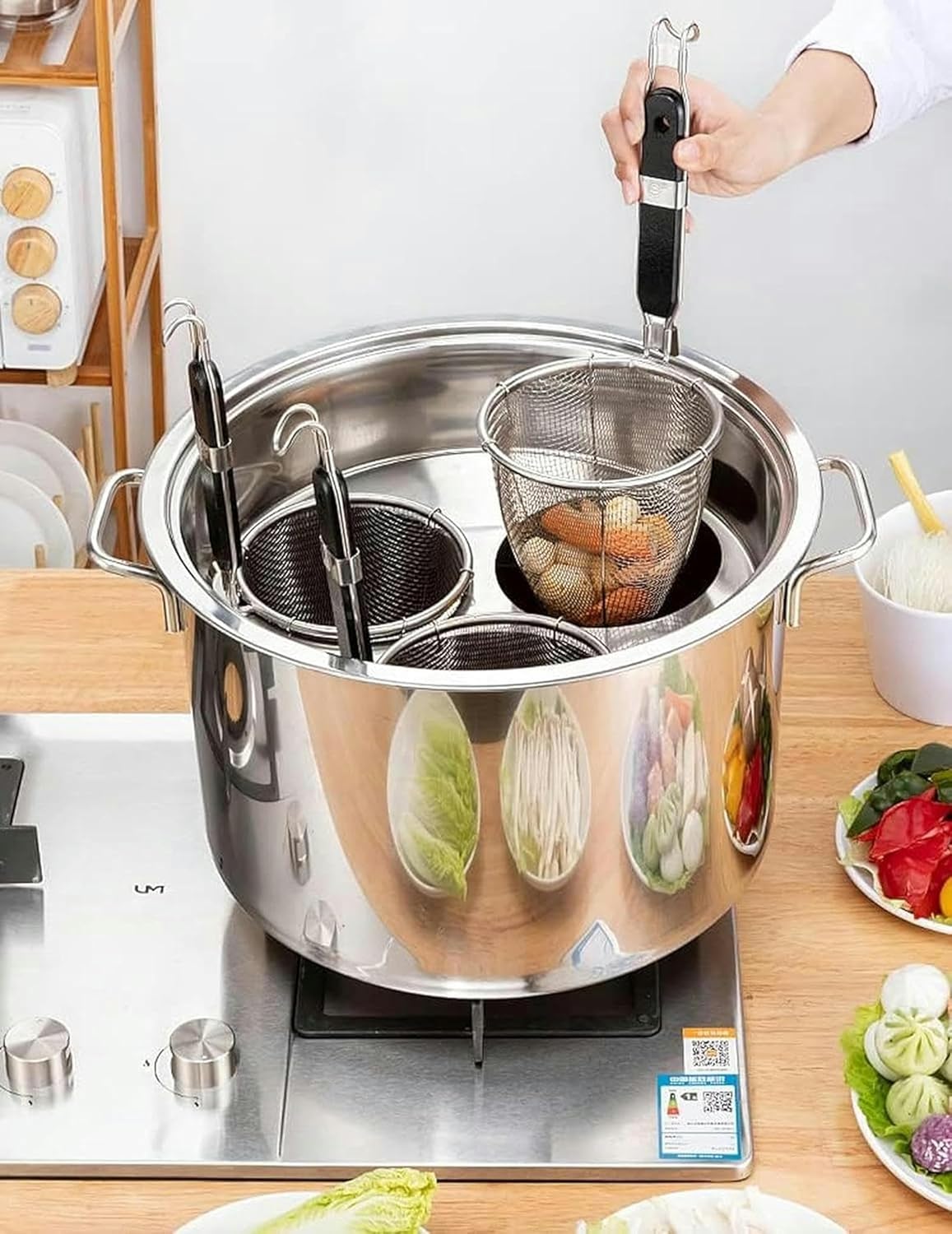 BINGWANG 3-Hole Stainless Steel Pasta Cooker Insert Set with Strainer