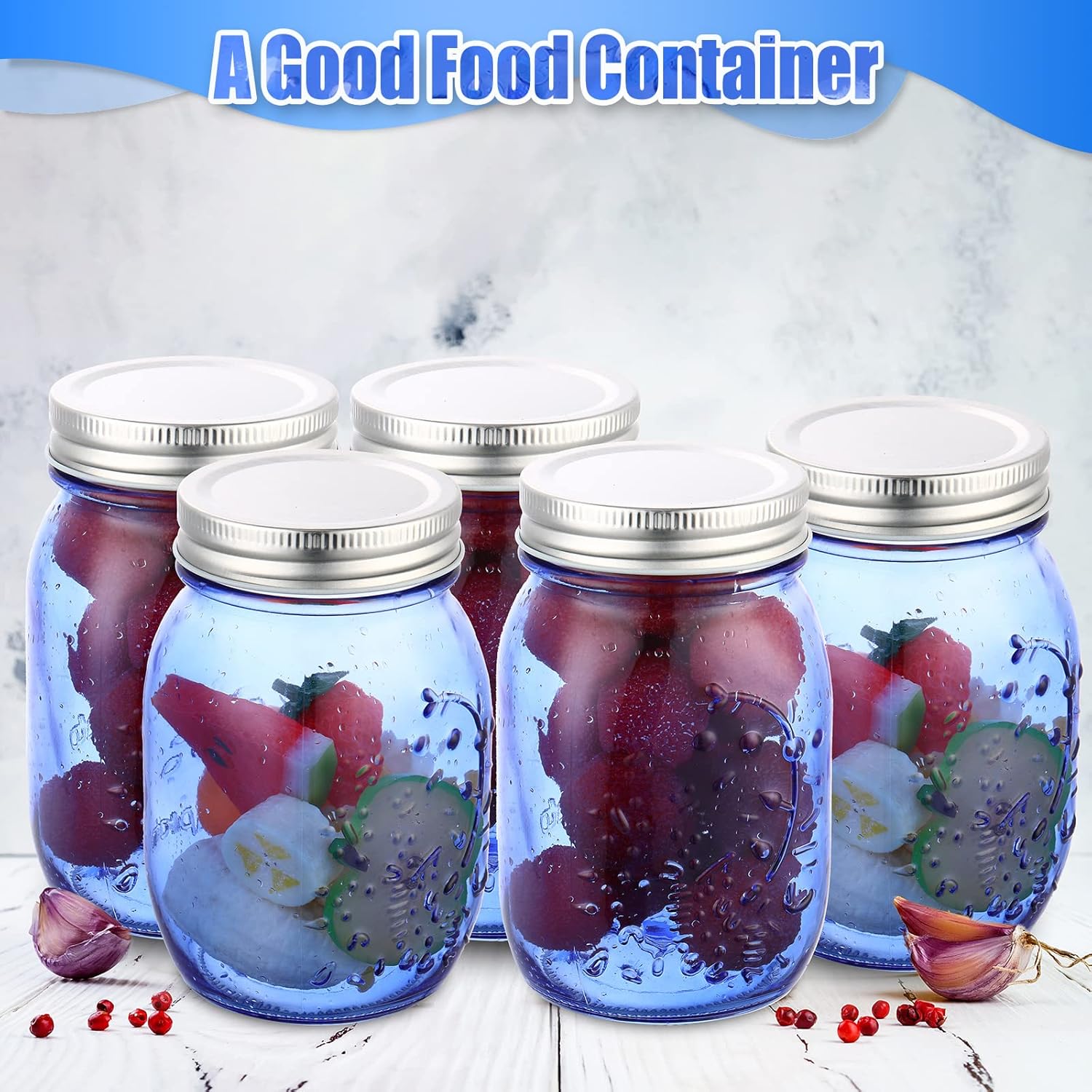 12-Piece Mason Jars Set 16 Oz with lids Dark Blue