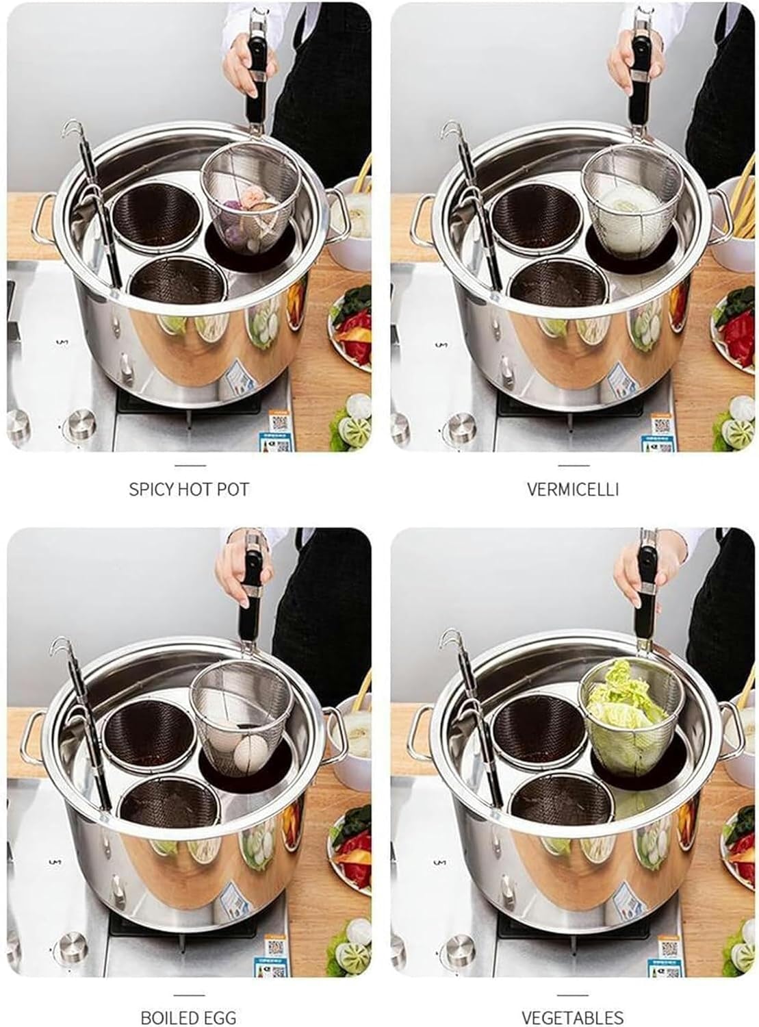 UNbitStainless Steel Pasta Pot 5 Holes with Strainer Basket for Home Kitchen
