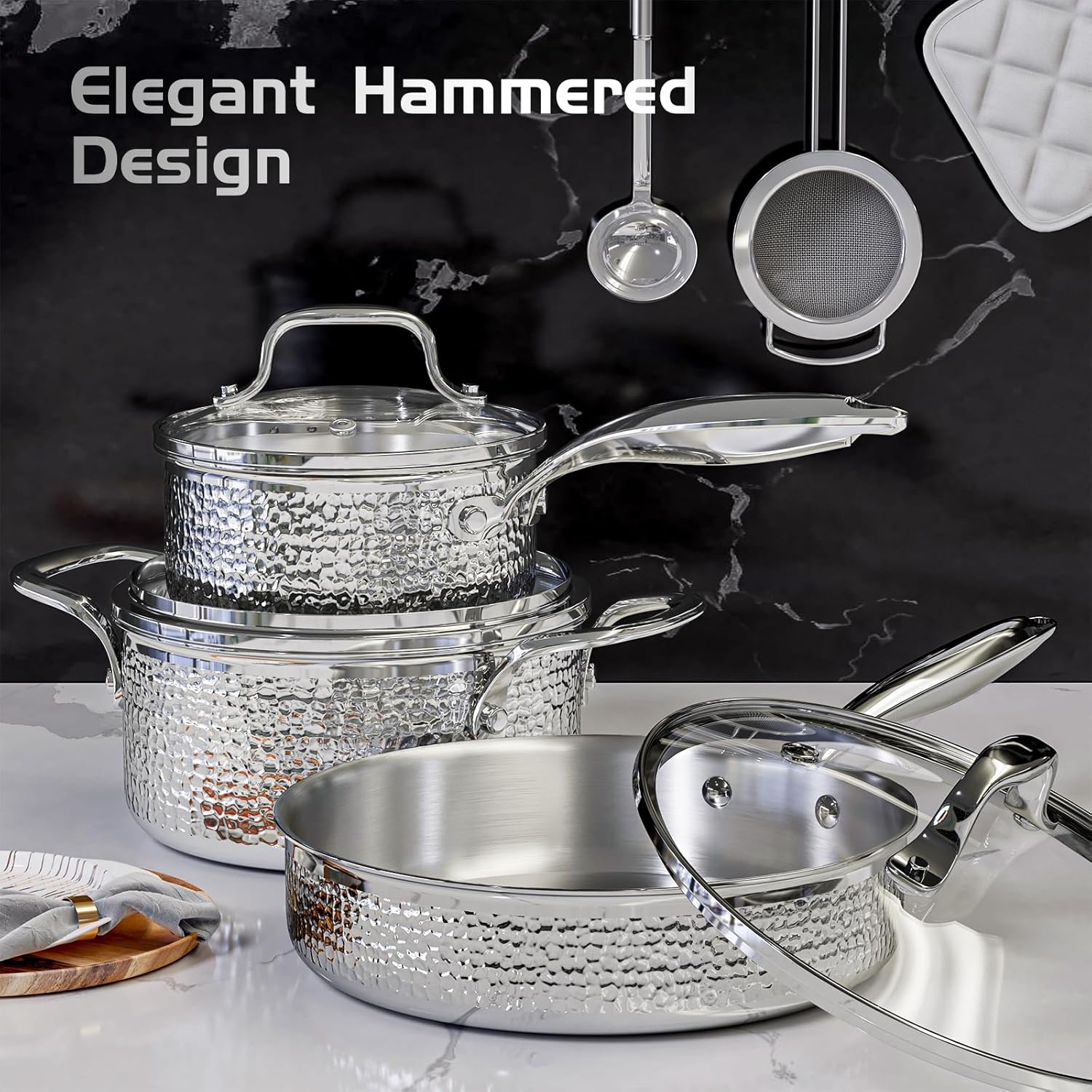 Aufranc 6-Piece Stainless Steel Pots Set with Glass Lid